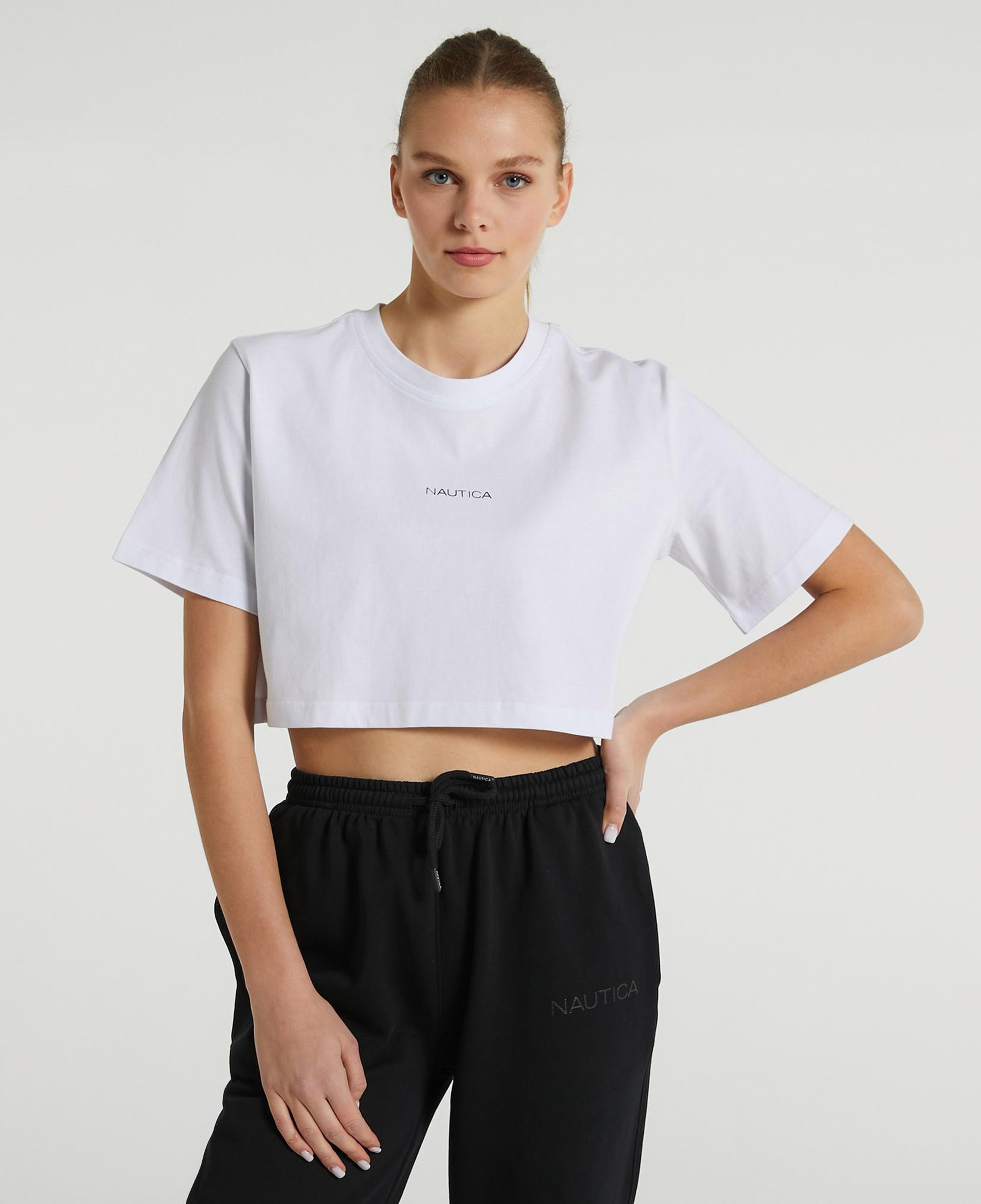 Nautica Kadın Beyaz Relaxed Fit Crop T-Shirt