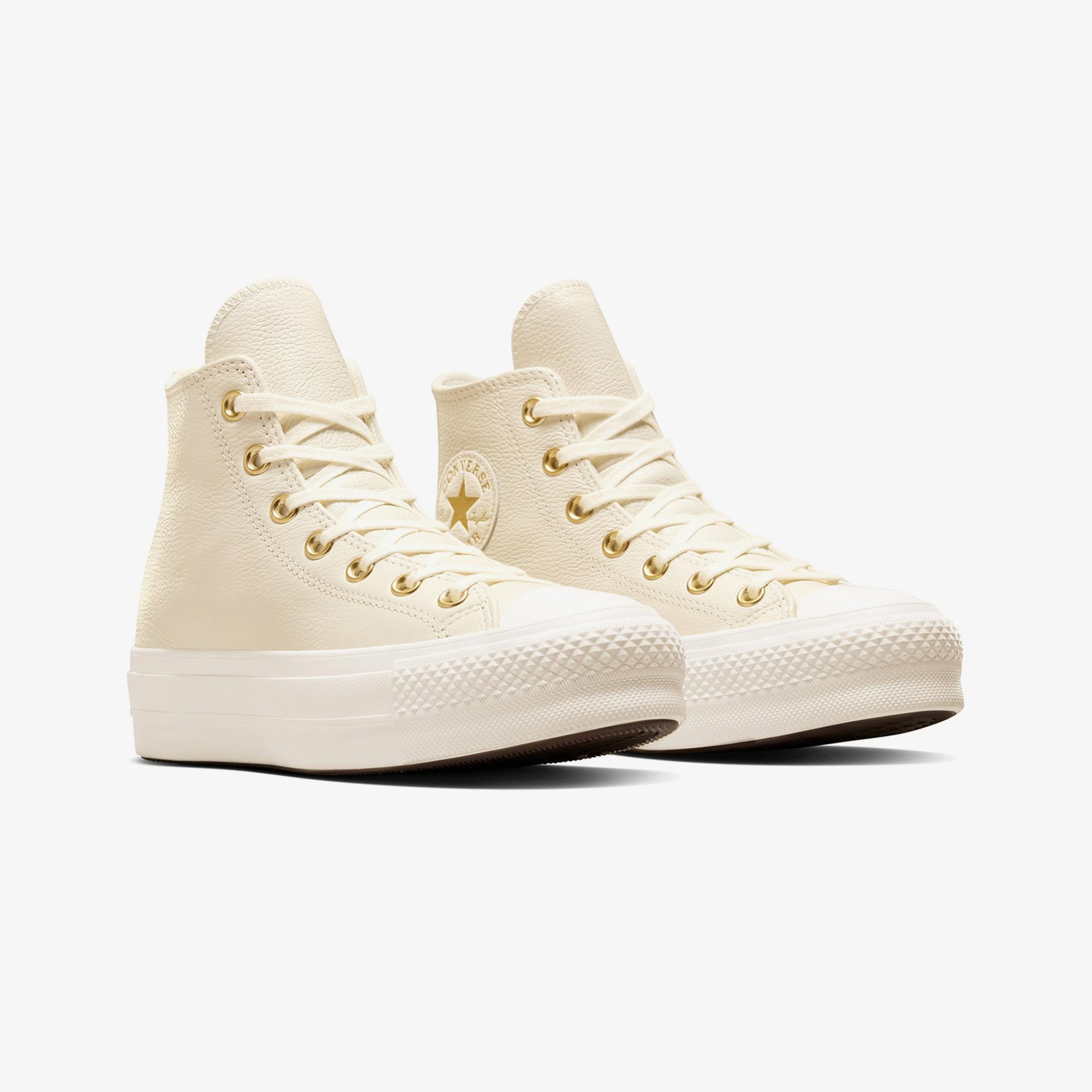 Converse Chuck Taylor All Star Lift Kadın Krem Deri Platform Sneaker