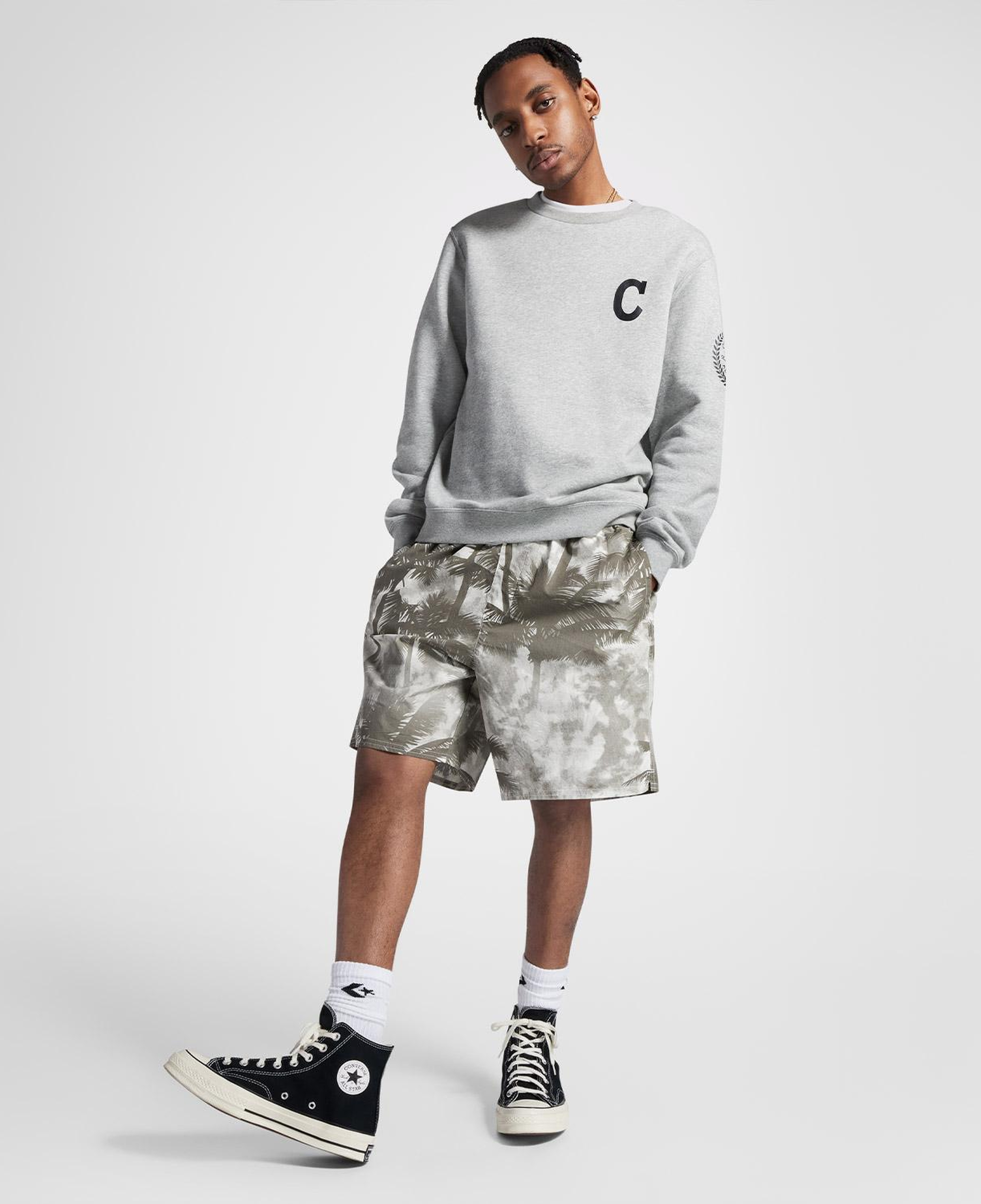 Converse Desenli Erkek Gri Şort