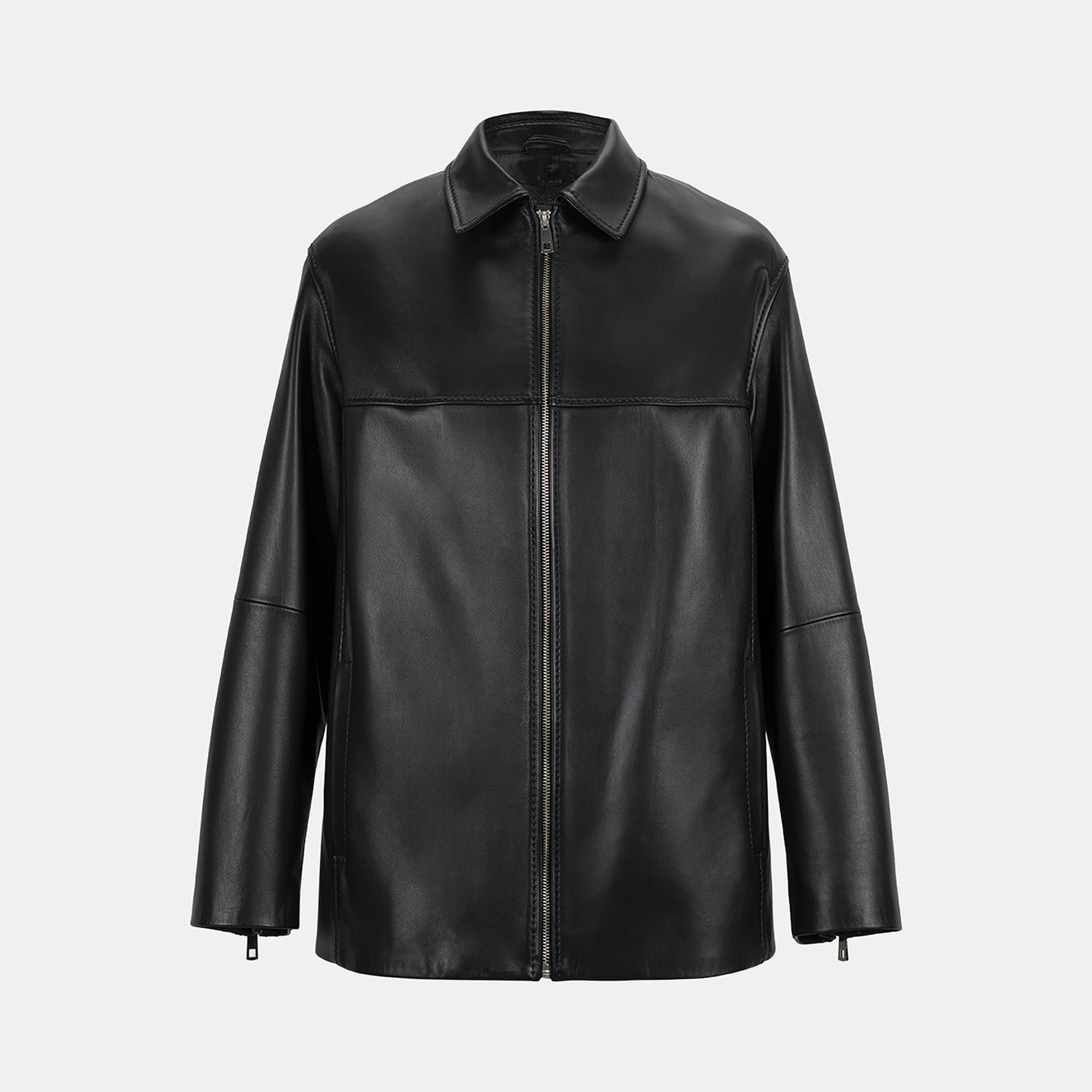 Kadın Siyah Gömlek Yakalı Deri Ceket