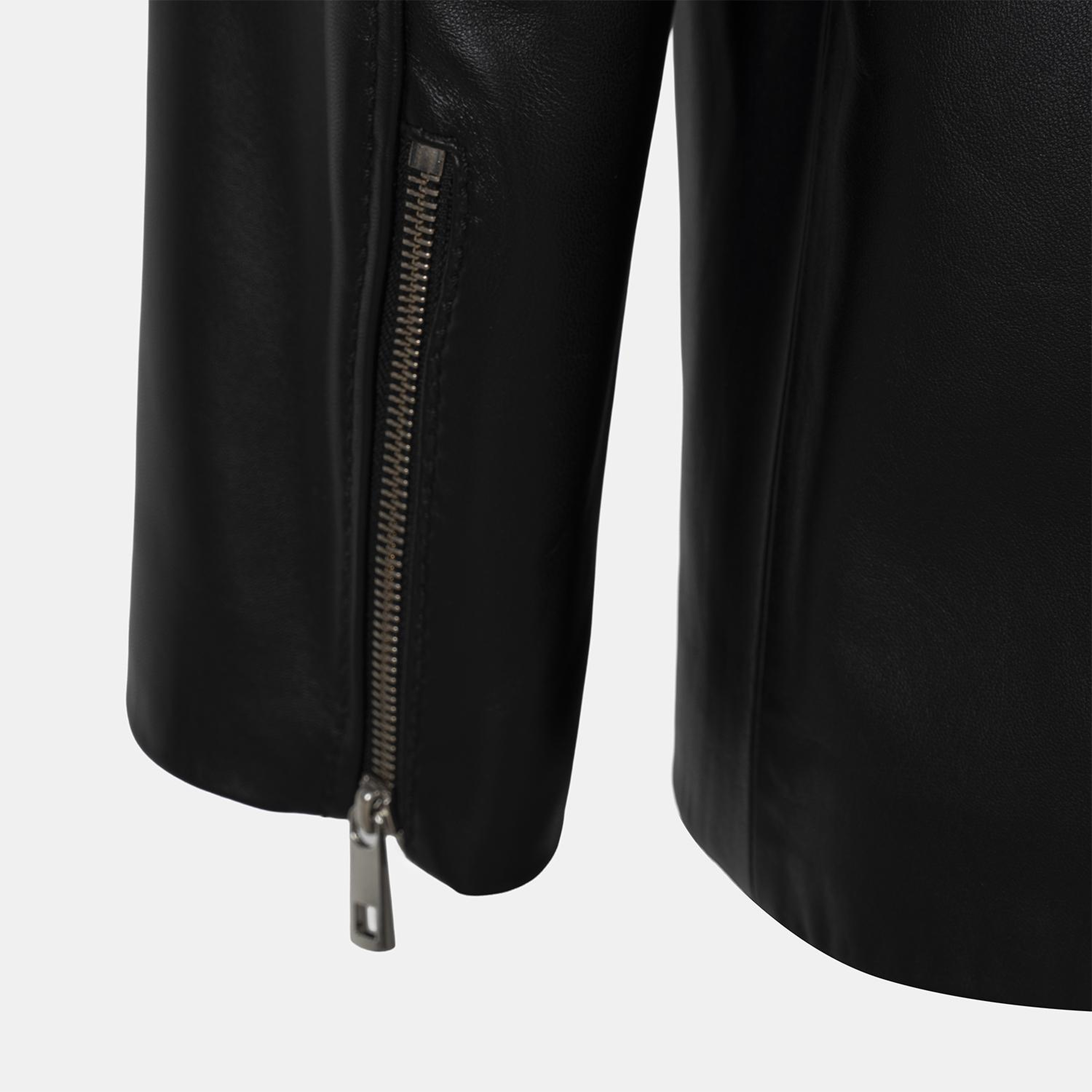 Kadın Siyah Gömlek Yakalı Deri Ceket