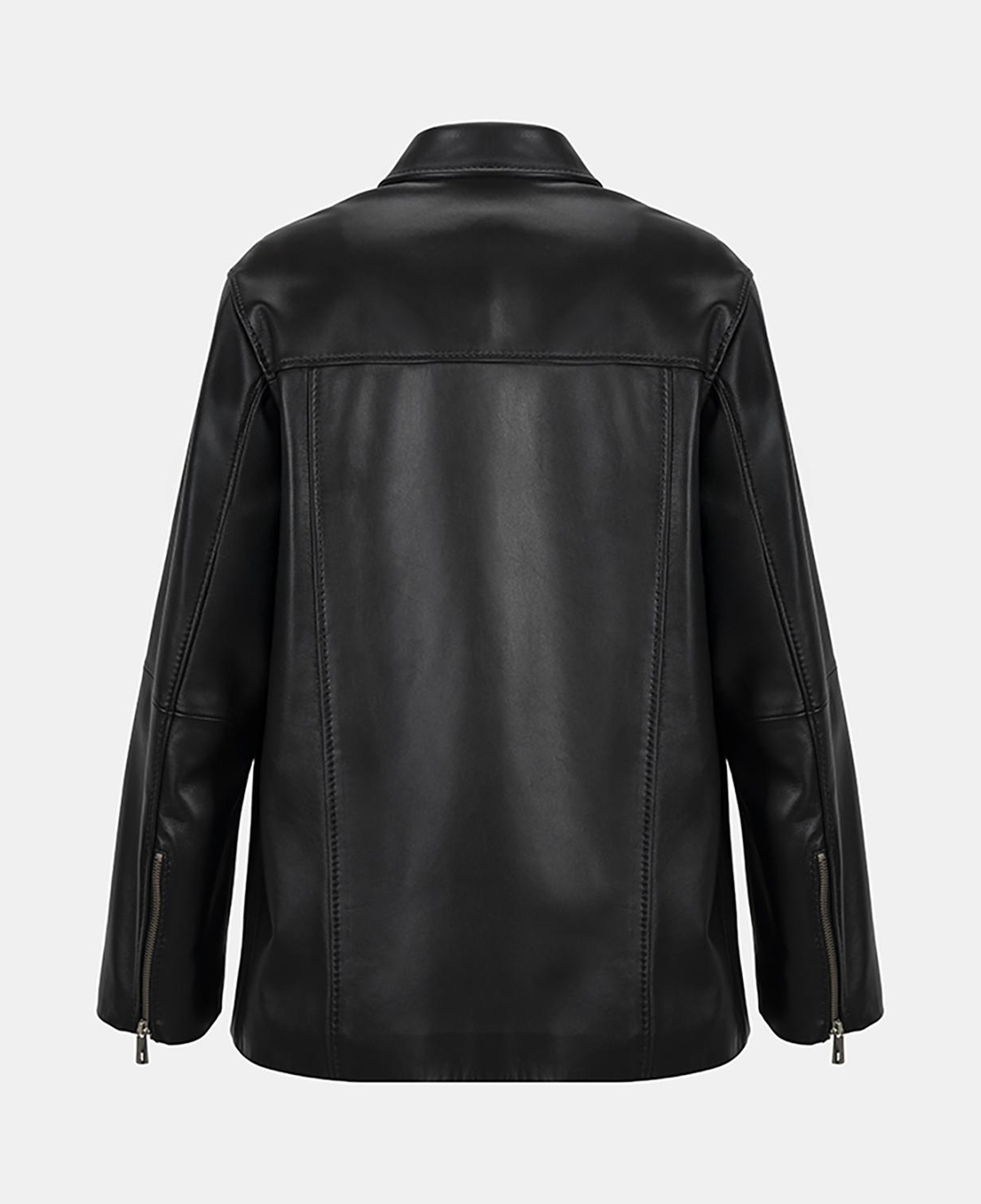 Kadın Siyah Gömlek Yakalı Deri Ceket