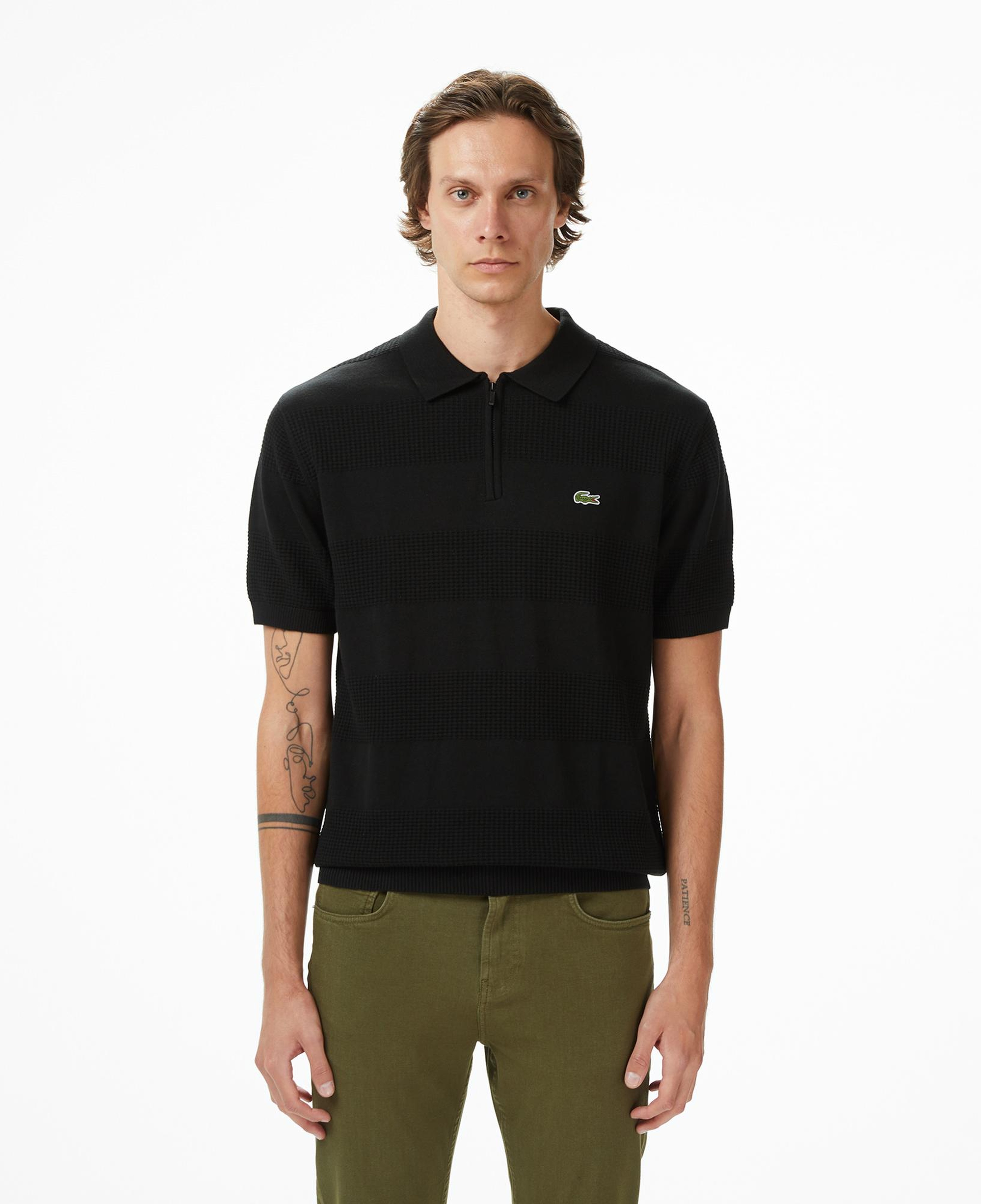 Lacoste Erkek Classic Fit Kısa Kollu Polo Yaka Çizgili Siyah Triko