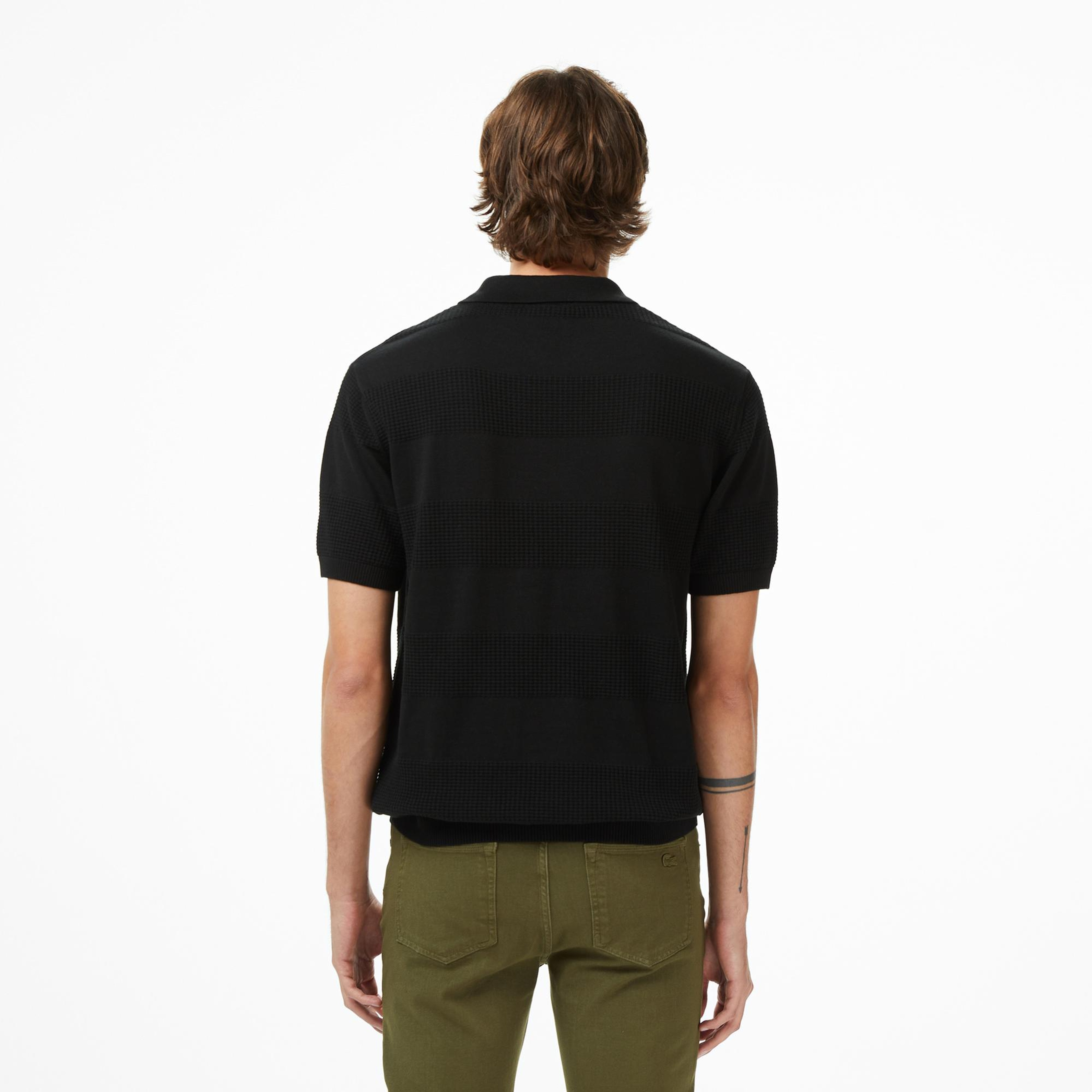 Lacoste Erkek Classic Fit Kısa Kollu Polo Yaka Çizgili Siyah Triko