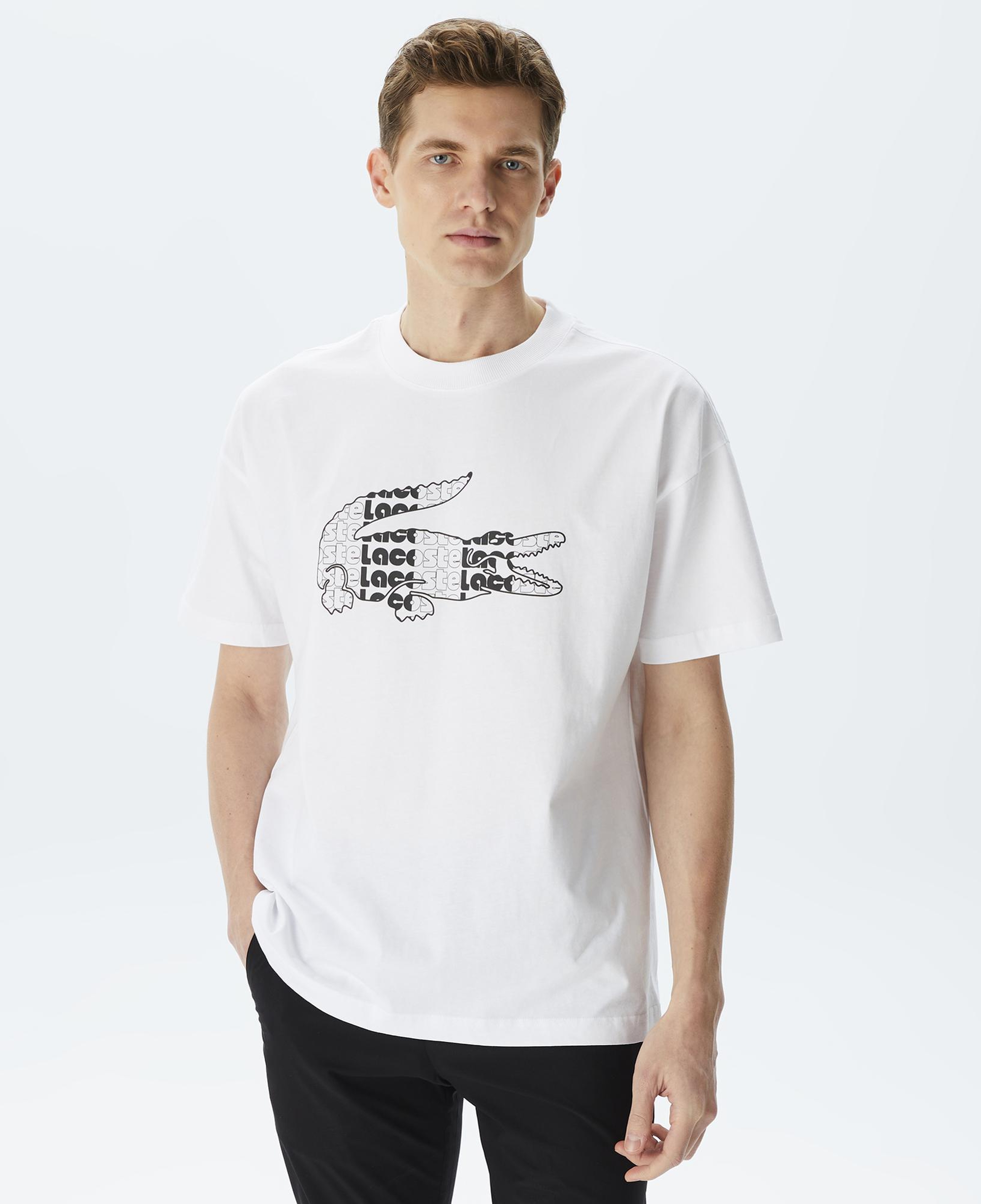 Lacoste Erkek Relaxed Fit Bisiklet Yaka Baskılı Beyaz T-Shirt