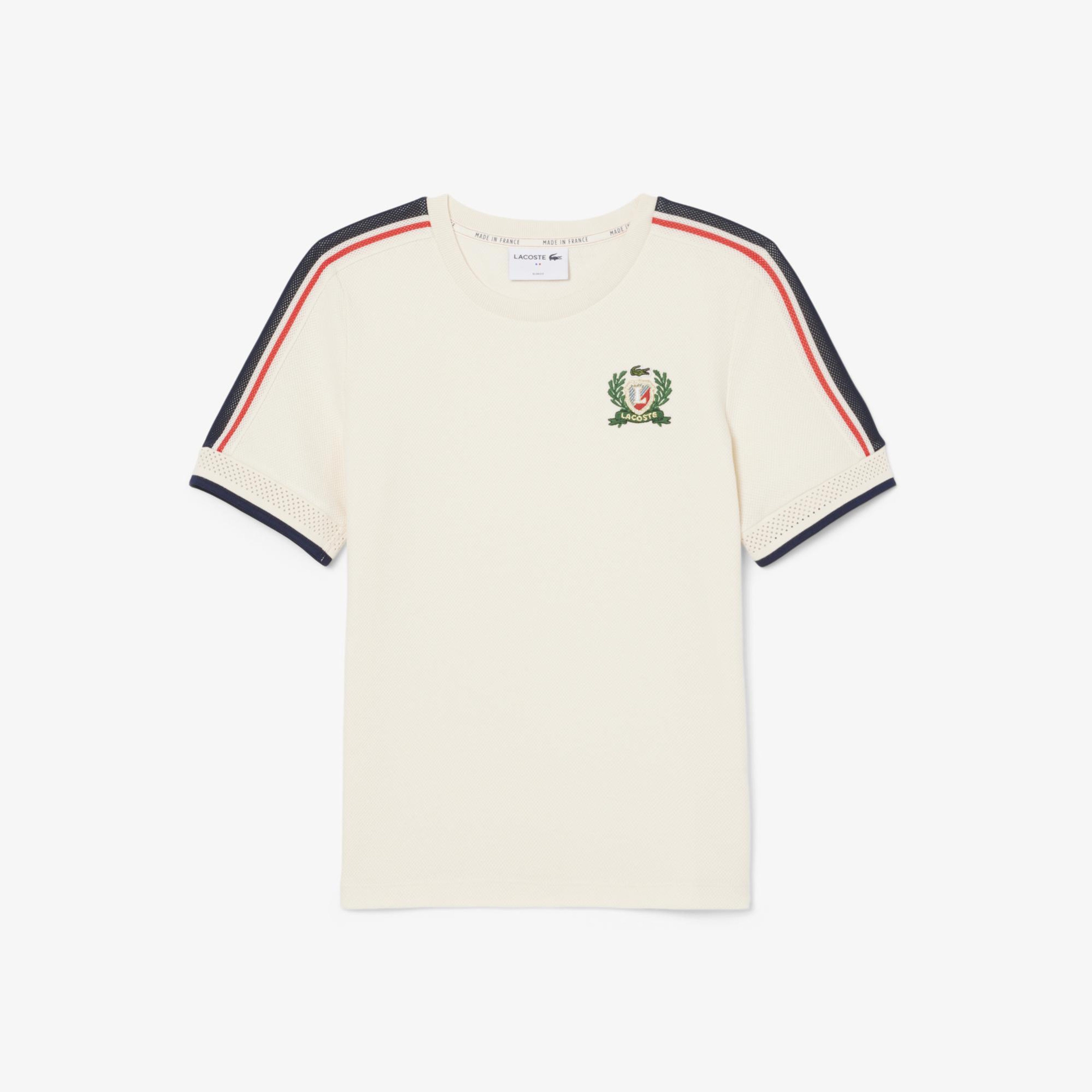 Lacoste Kadın Slim Fit Bisiklet Yaka Renk Bloklu Krem T-Shirt