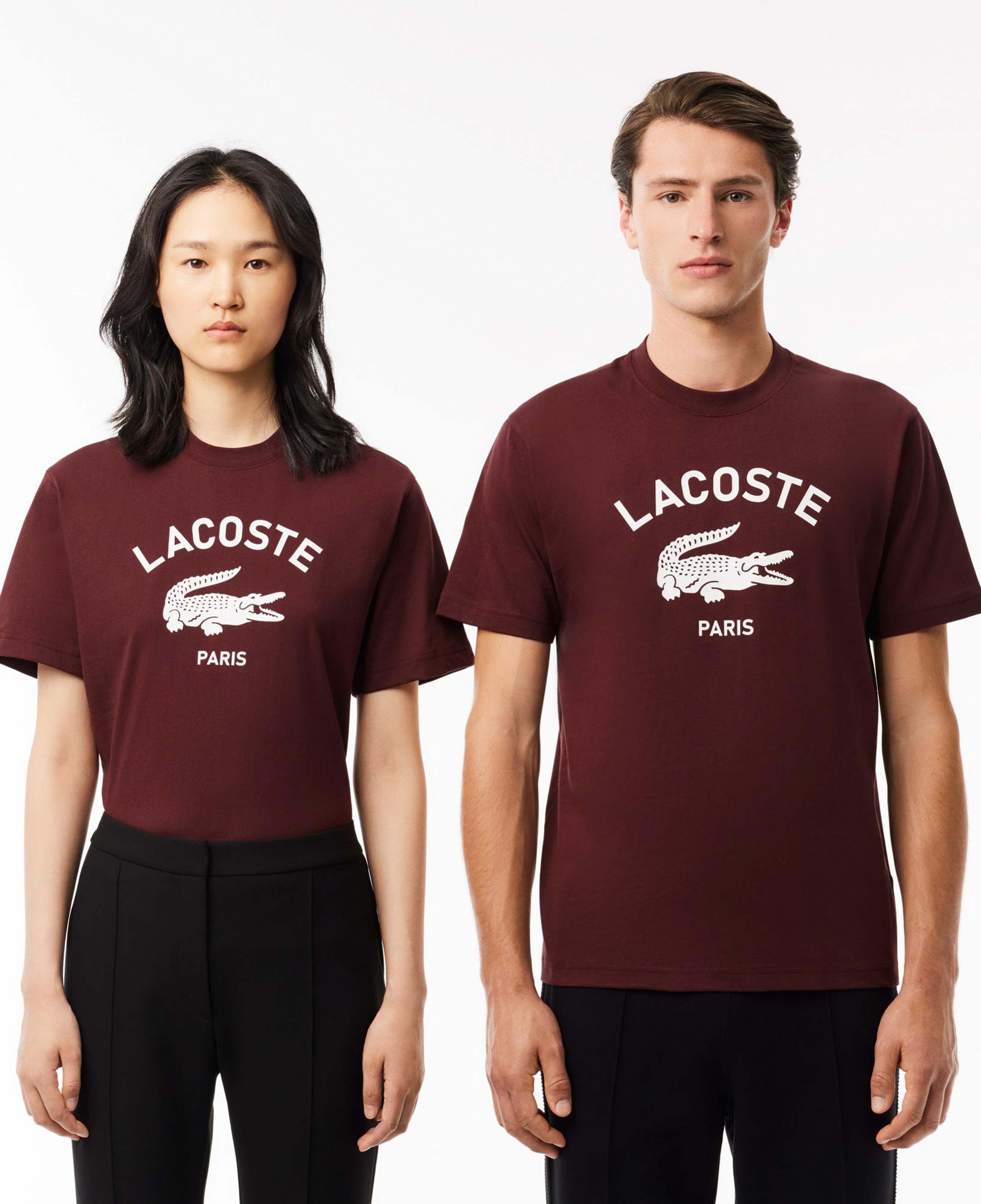 Lacoste Unisex Classic Fit Bisiklet Yaka Baskılı Bordo T-Shirt