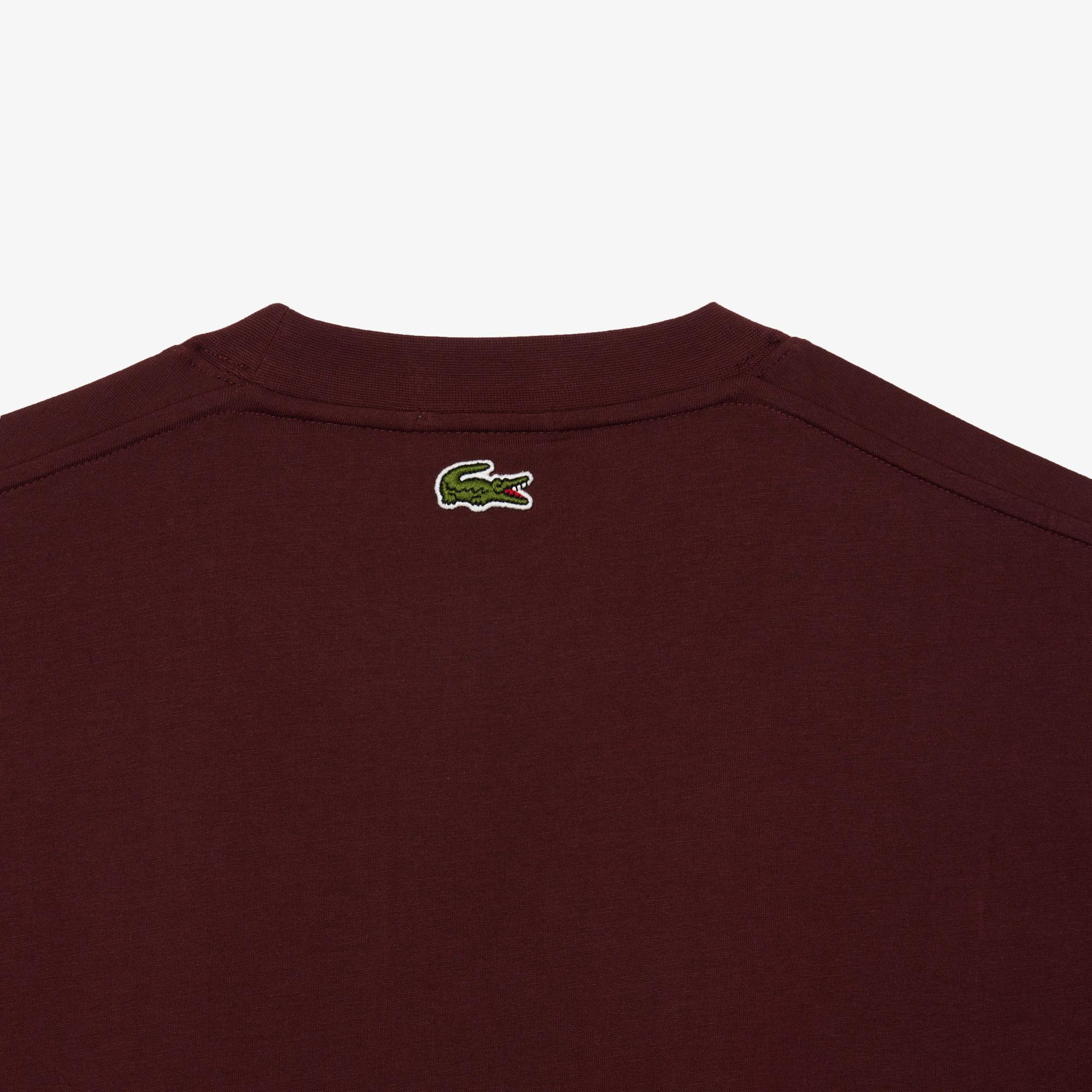 Lacoste Unisex Classic Fit Bisiklet Yaka Baskılı Bordo T-Shirt