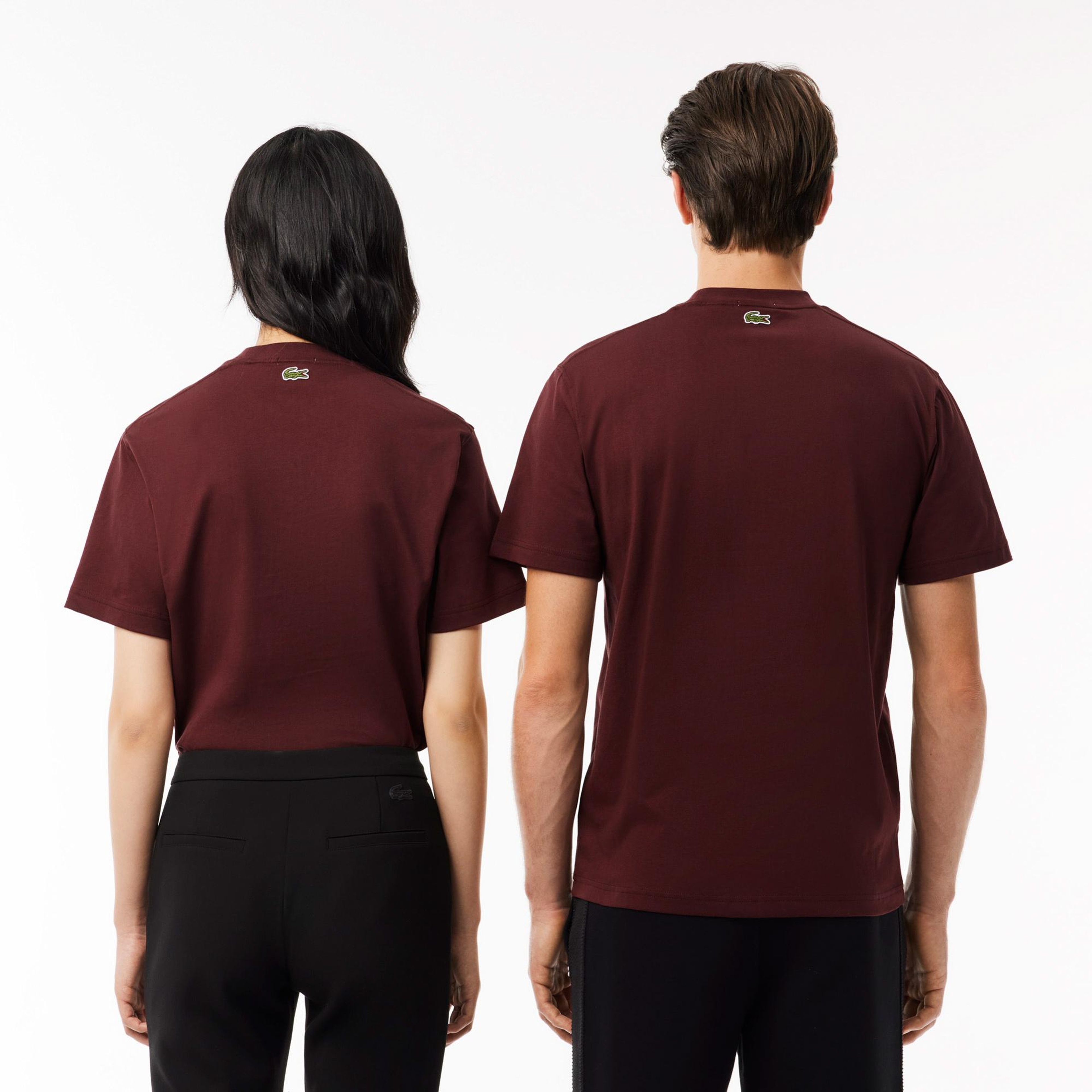 Lacoste Unisex Classic Fit Bisiklet Yaka Baskılı Bordo T-Shirt