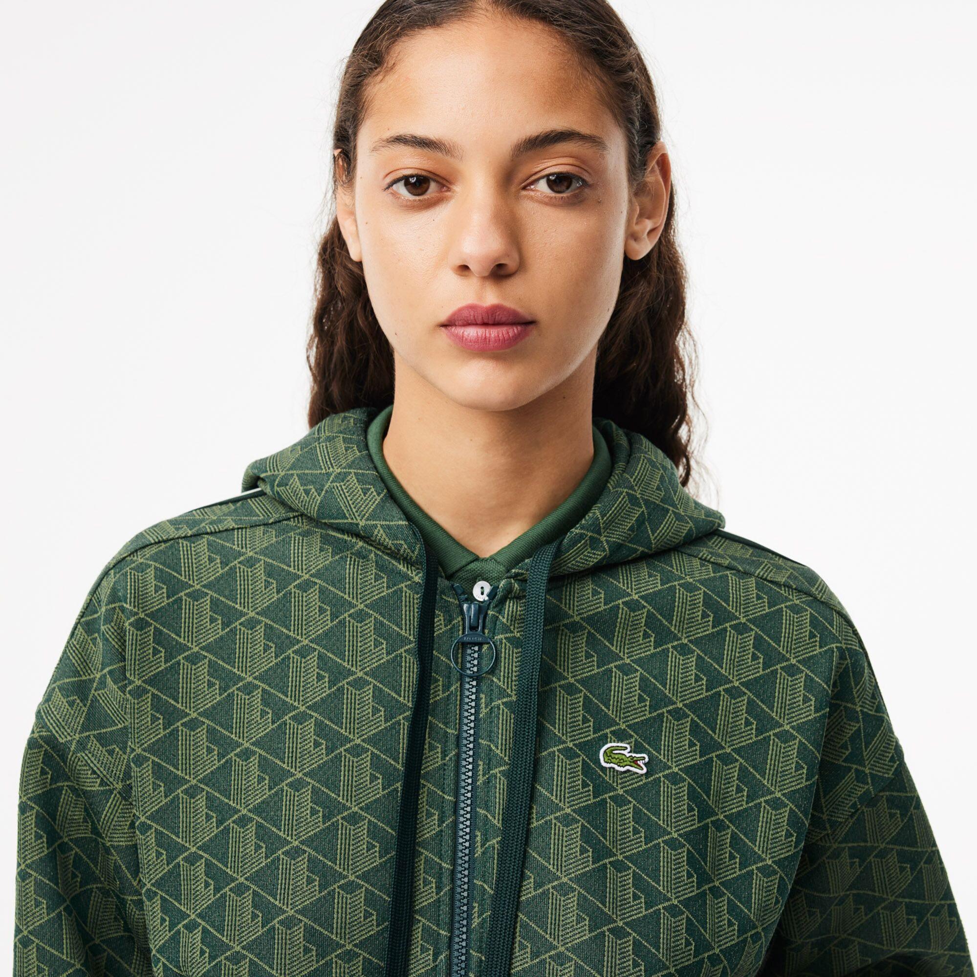 Lacoste Kadın Regular Fit Kapüşonlu Monogram Koyu Yeşil Sweatshirt
