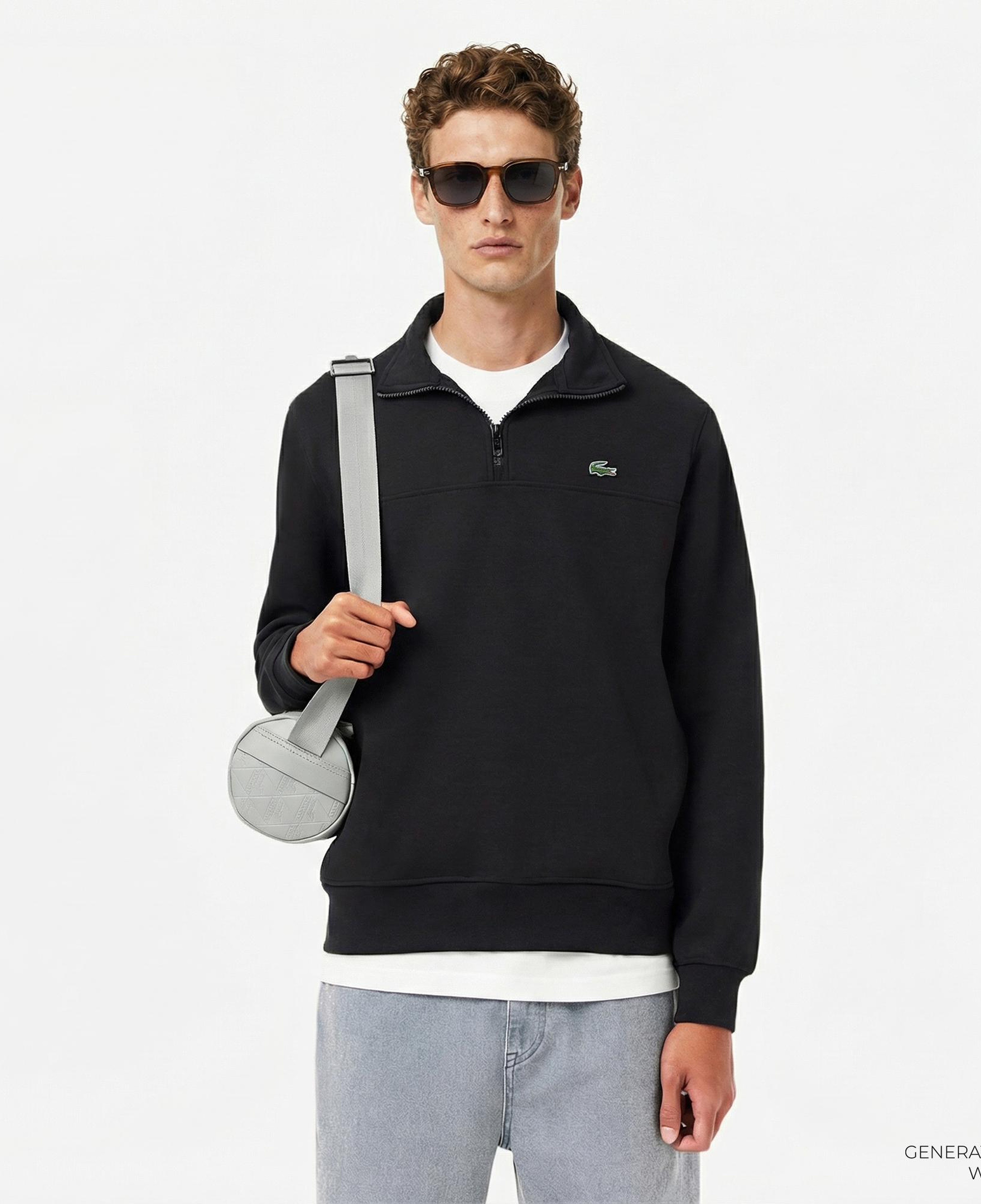 Lacoste Erkek Classic Fit Yarım Fermuarlı Siyah Sweatshirt