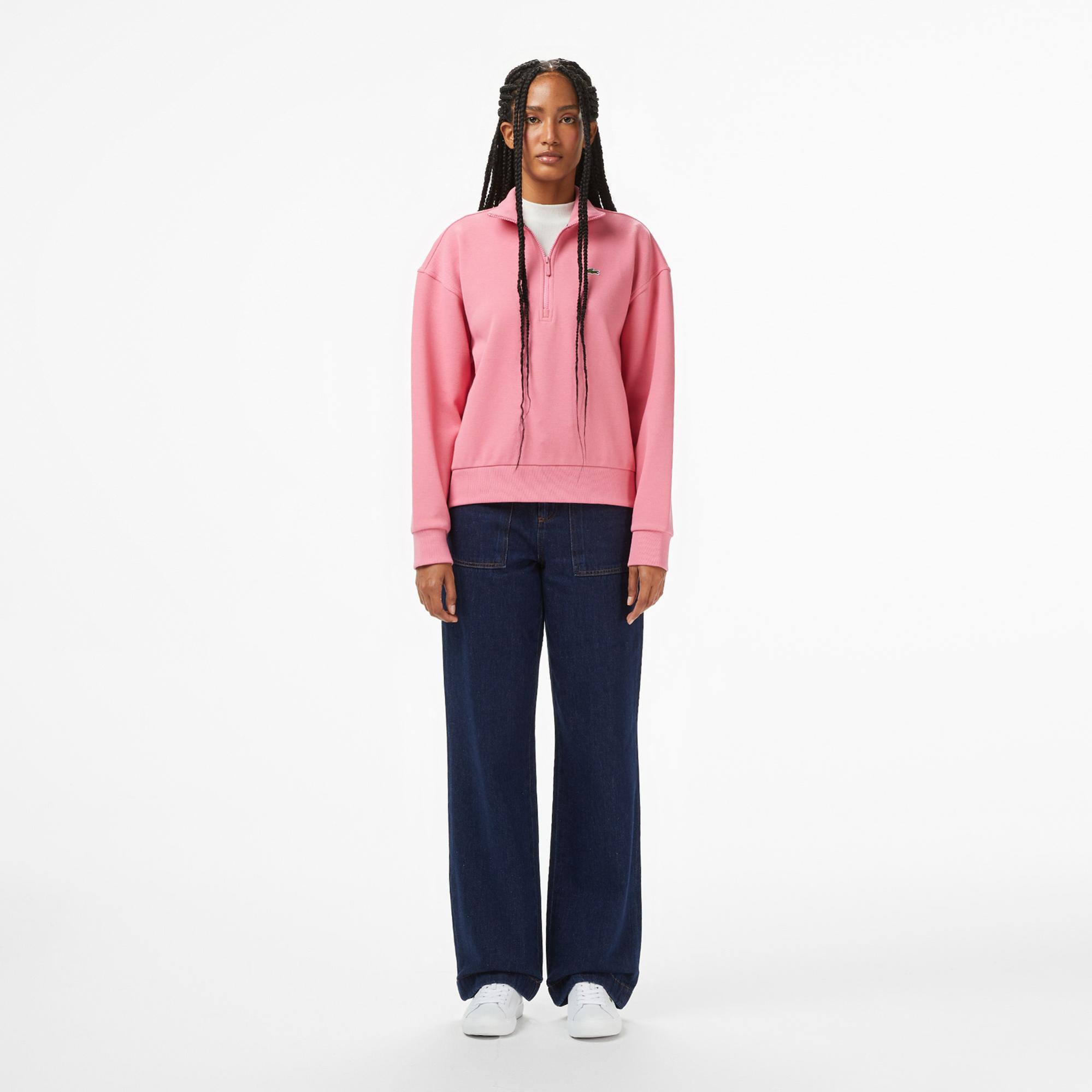 Lacoste Kadın Relaxed Fit Yarım Fermuarlı Pembe Sweatshirt