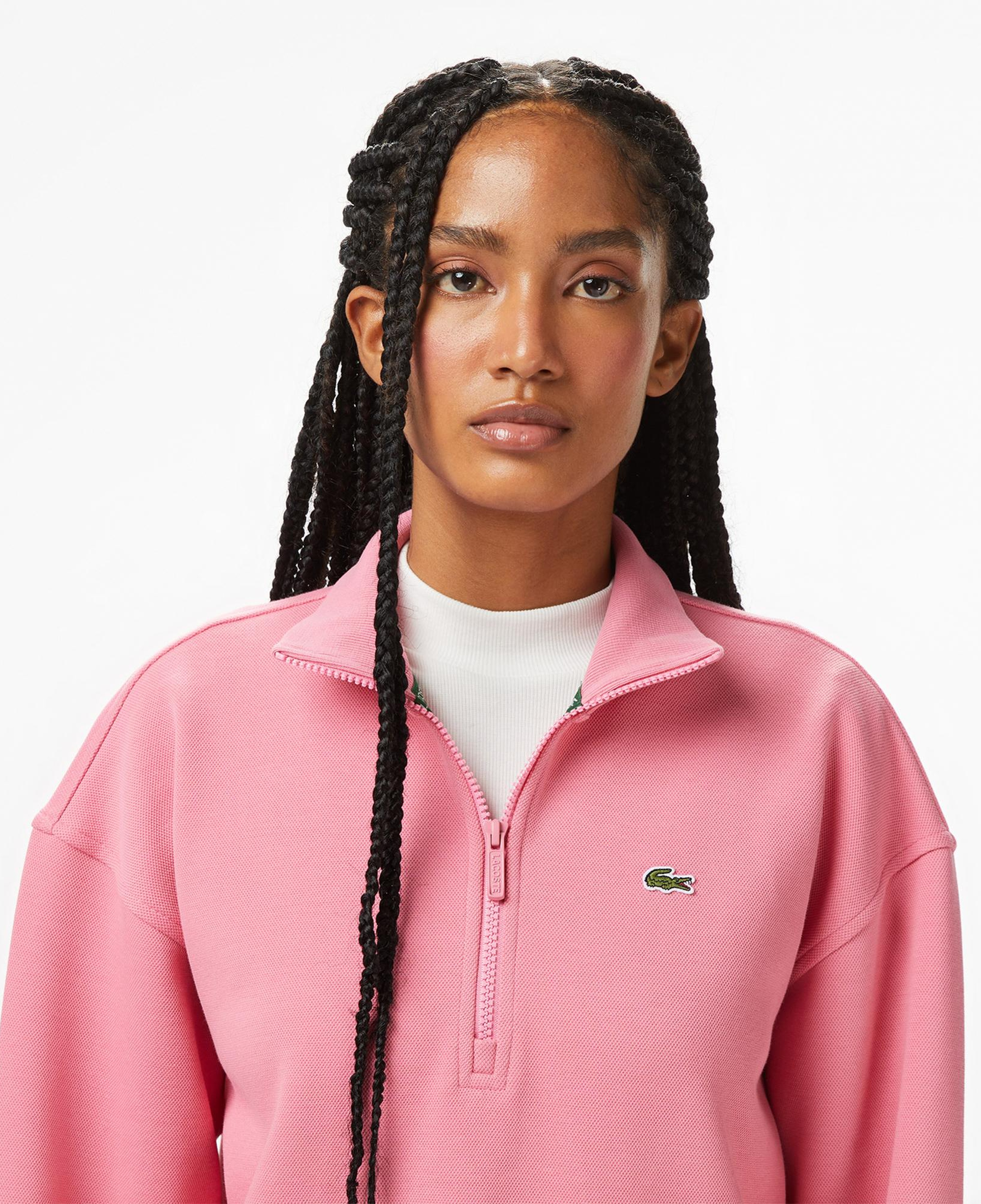 Lacoste Kadın Relaxed Fit Yarım Fermuarlı Pembe Sweatshirt