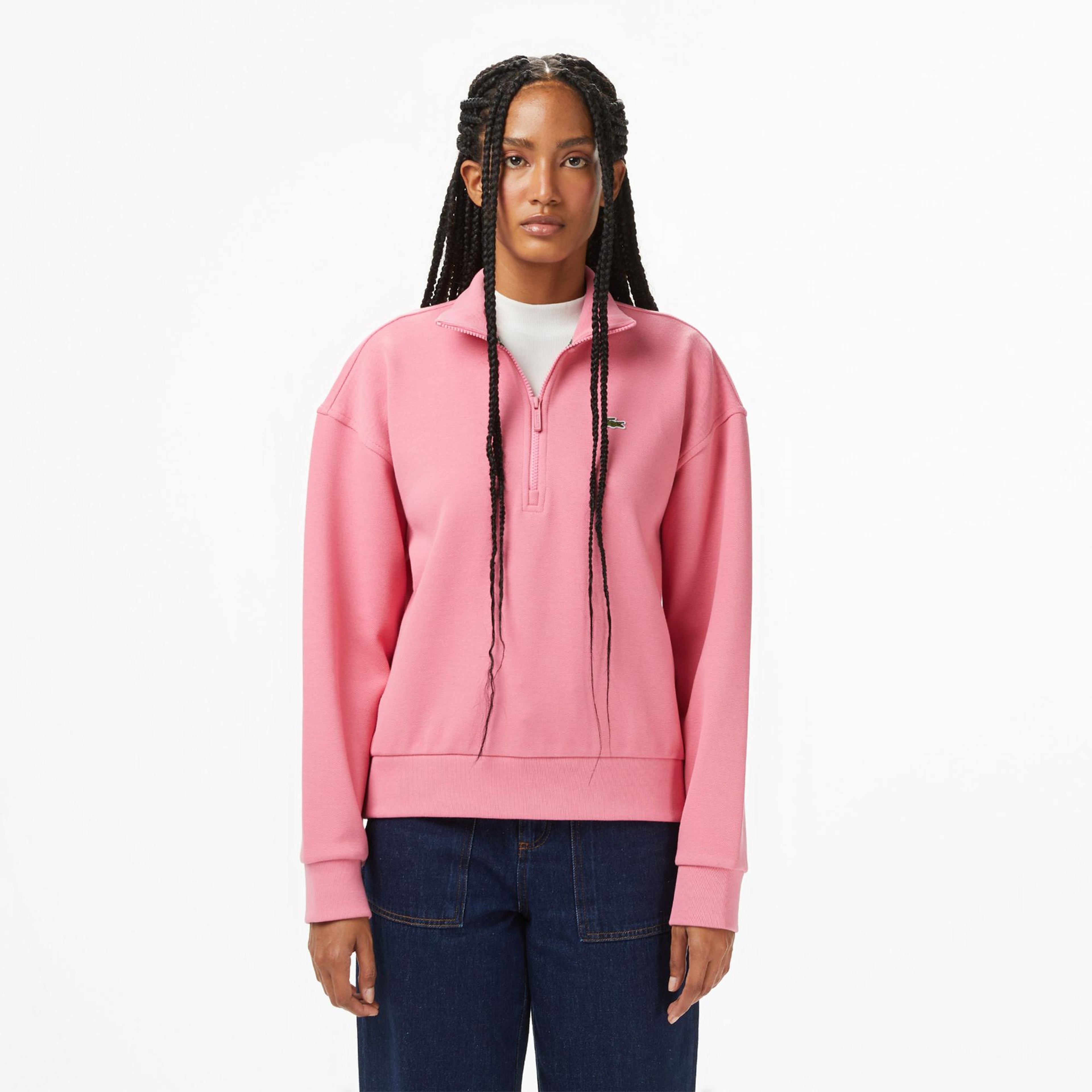 Lacoste Kadın Relaxed Fit Yarım Fermuarlı Pembe Sweatshirt
