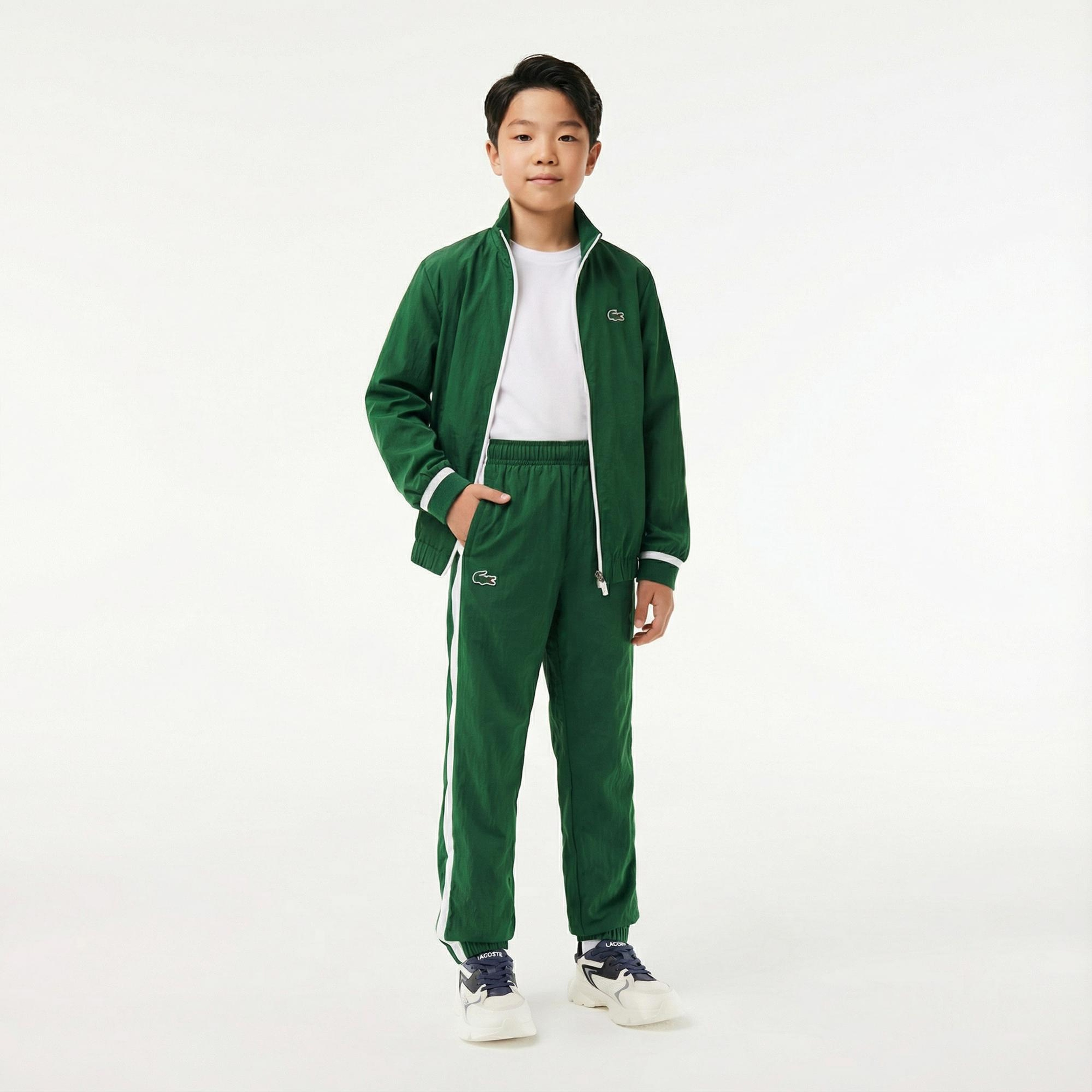 Lacoste Çocuk Fermuarlı Renk Bloklu Yeşil Eşofman Takımı