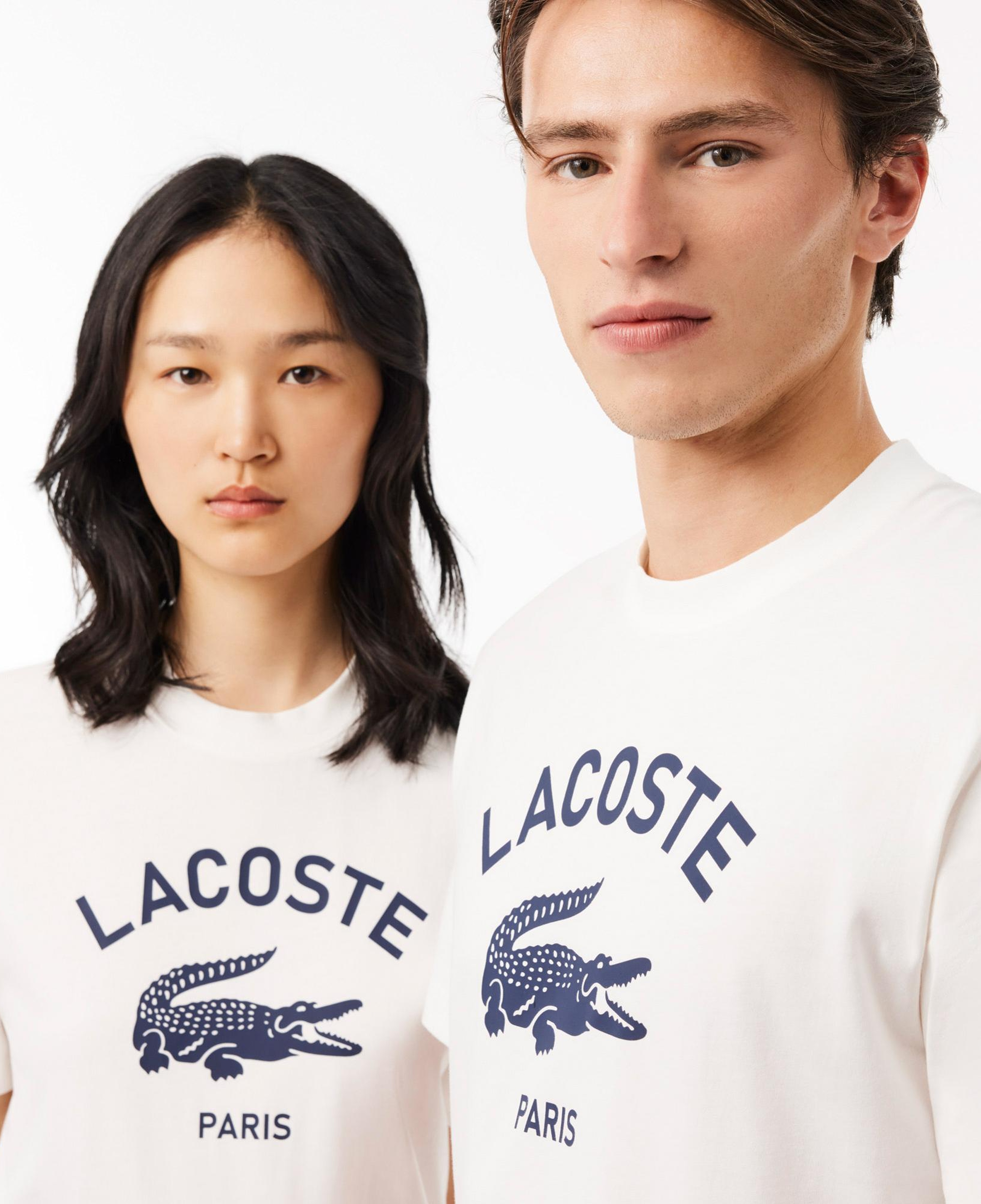 Lacoste Unisex Classic Fit Bisiklet Yaka Baskılı Beyaz T-Shirt