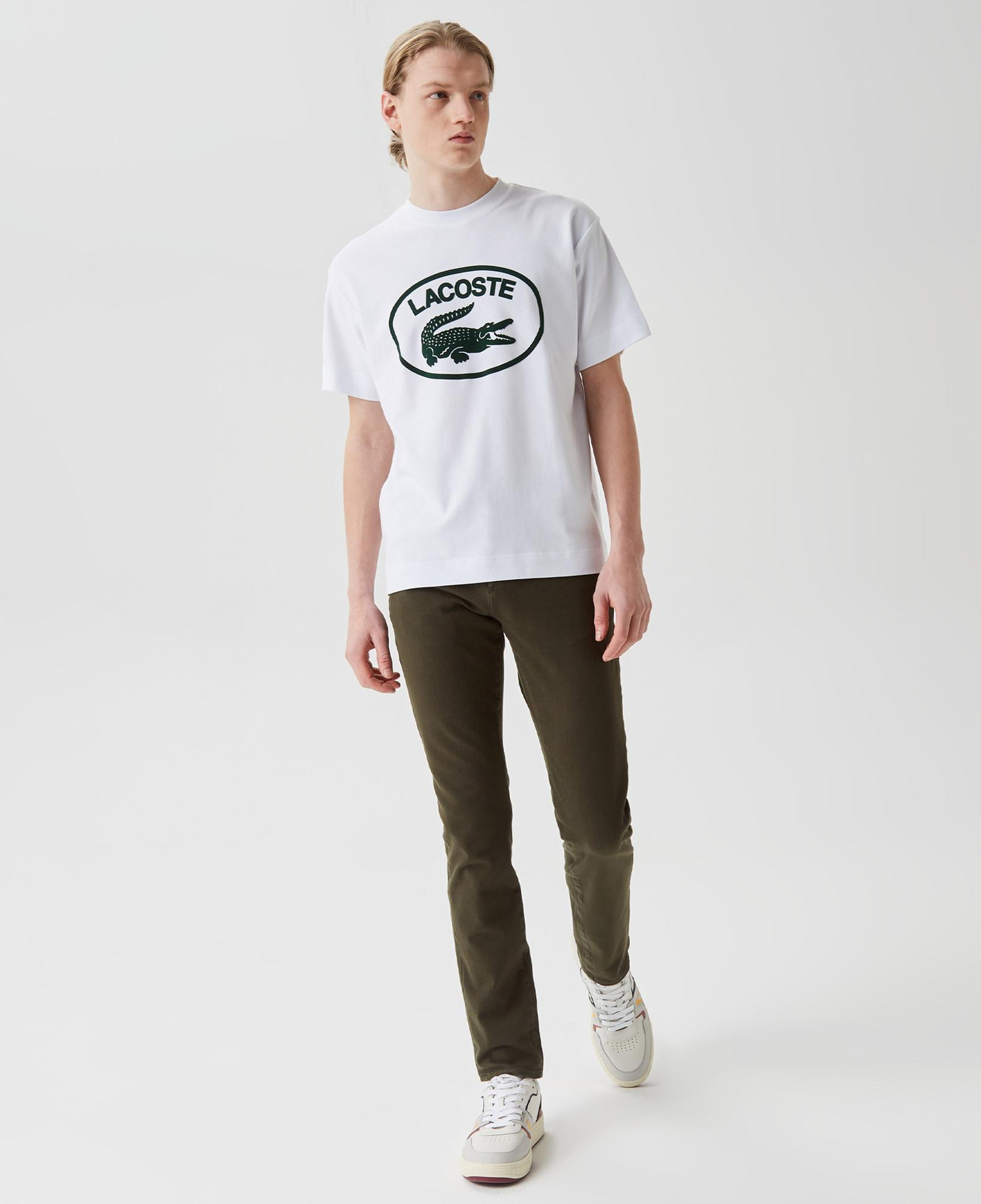 Lacoste Erkek Relaxed Fit Bisiklet Yaka Baskılı Beyaz T-Shirt