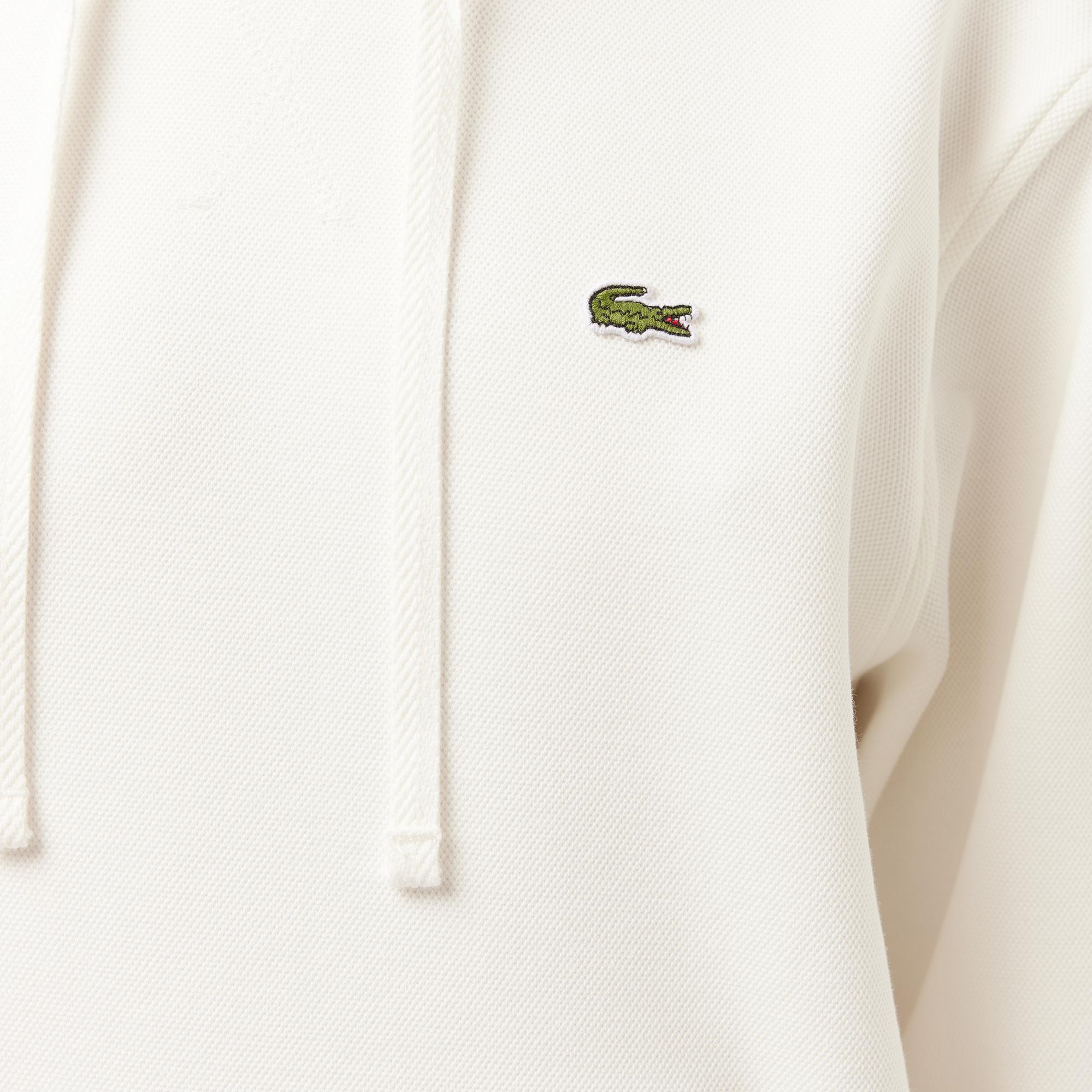 Lacoste Kadın Relaxed Fit Kapüşonlu Beyaz Sweatshirt
