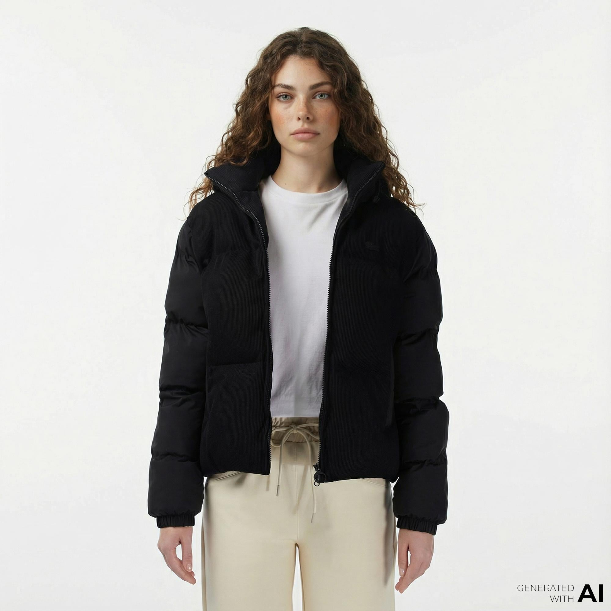 Lacoste Kadın Kapüşonlu Siyah Mont