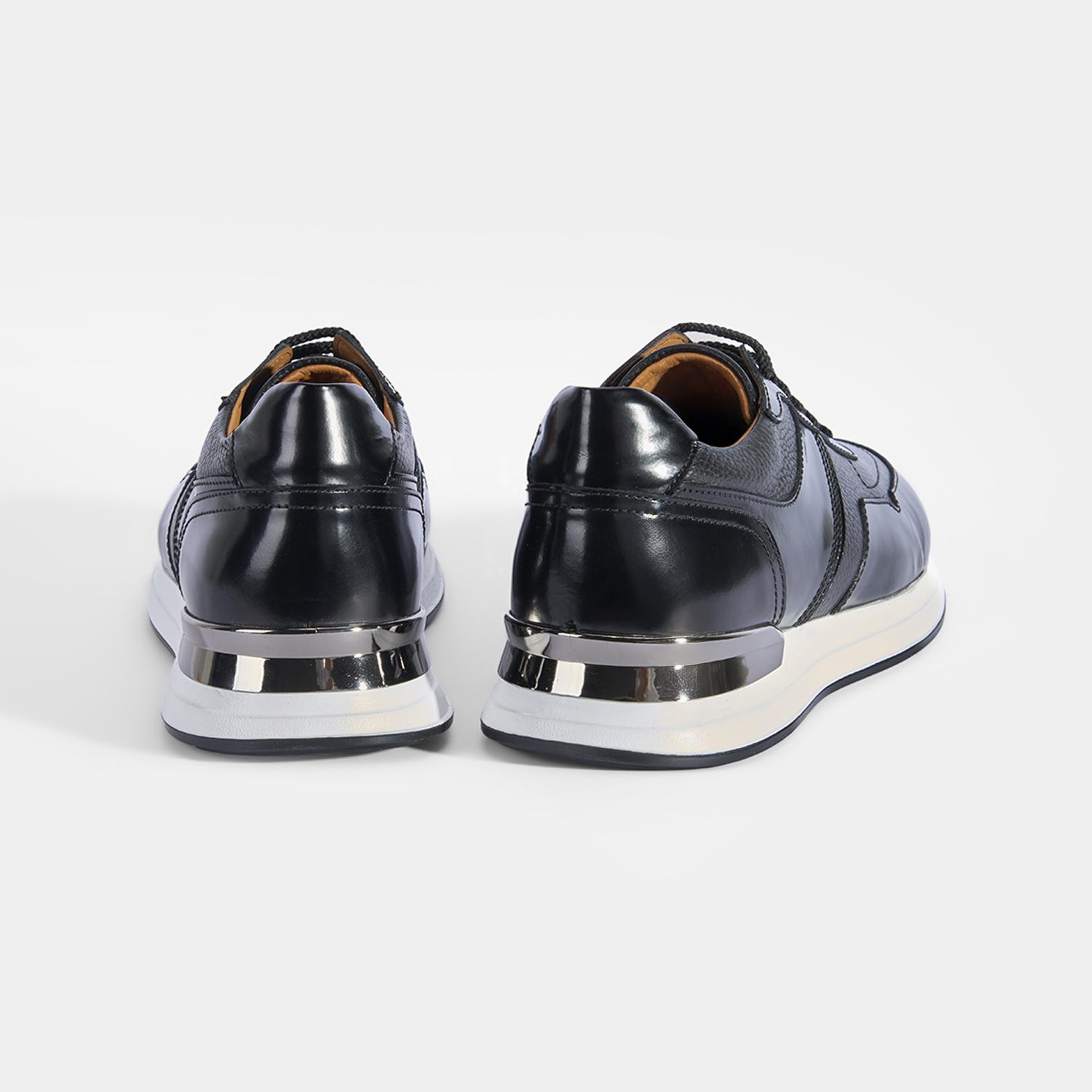 Erkek Siyah Metal Detaylı Deri Spor Ayakkabı