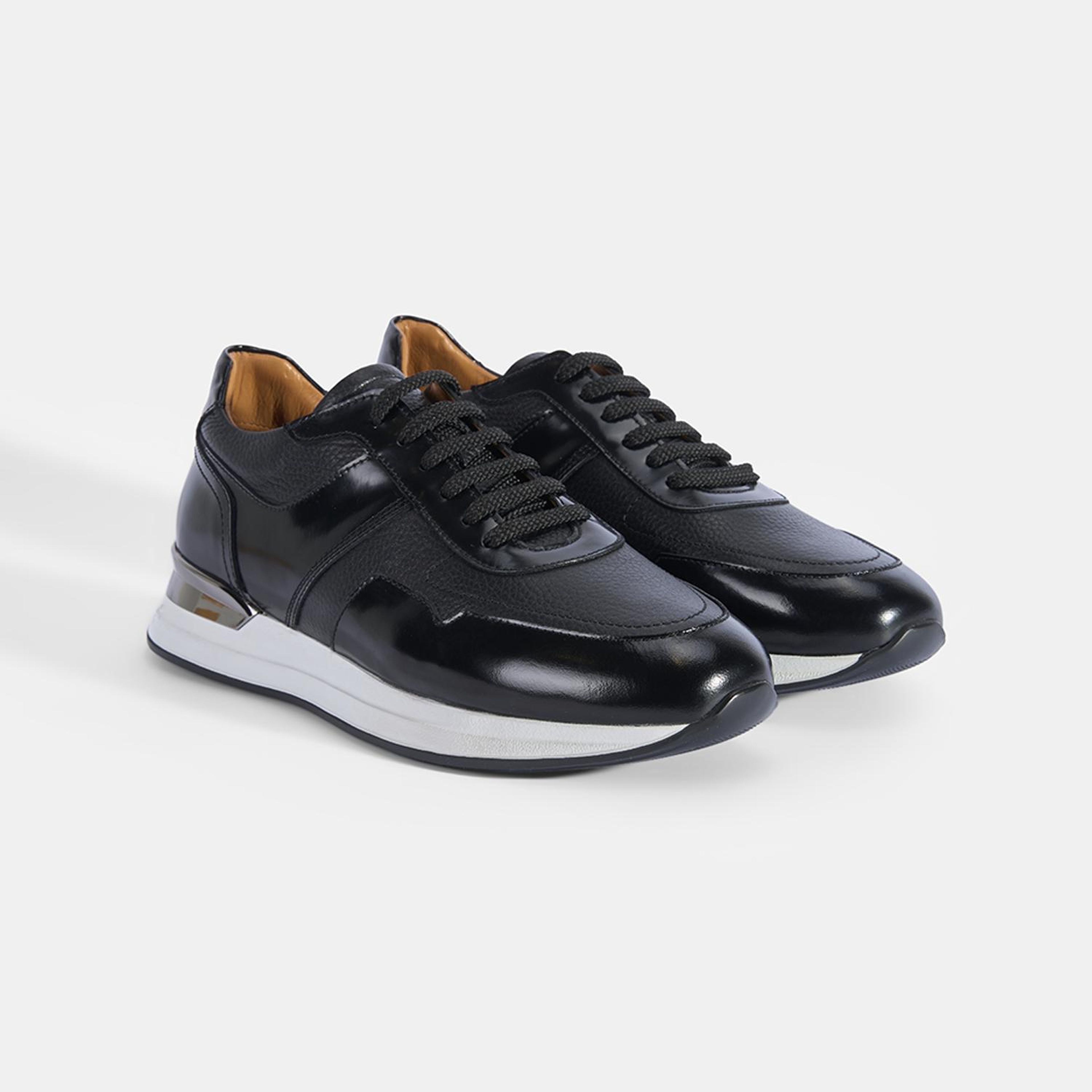 Erkek Siyah Metal Detaylı Deri Spor Ayakkabı