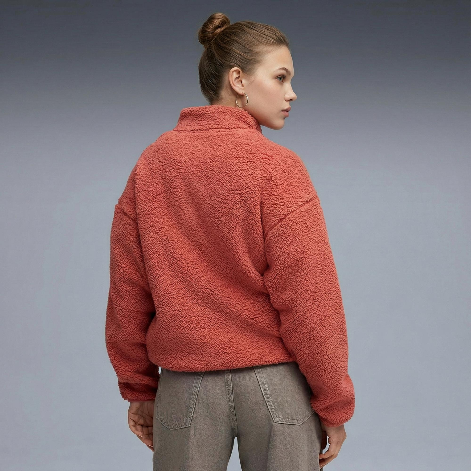 Puma Essential Elevated Half-Zip Crew Kadın Kırmızı Sweatshirt