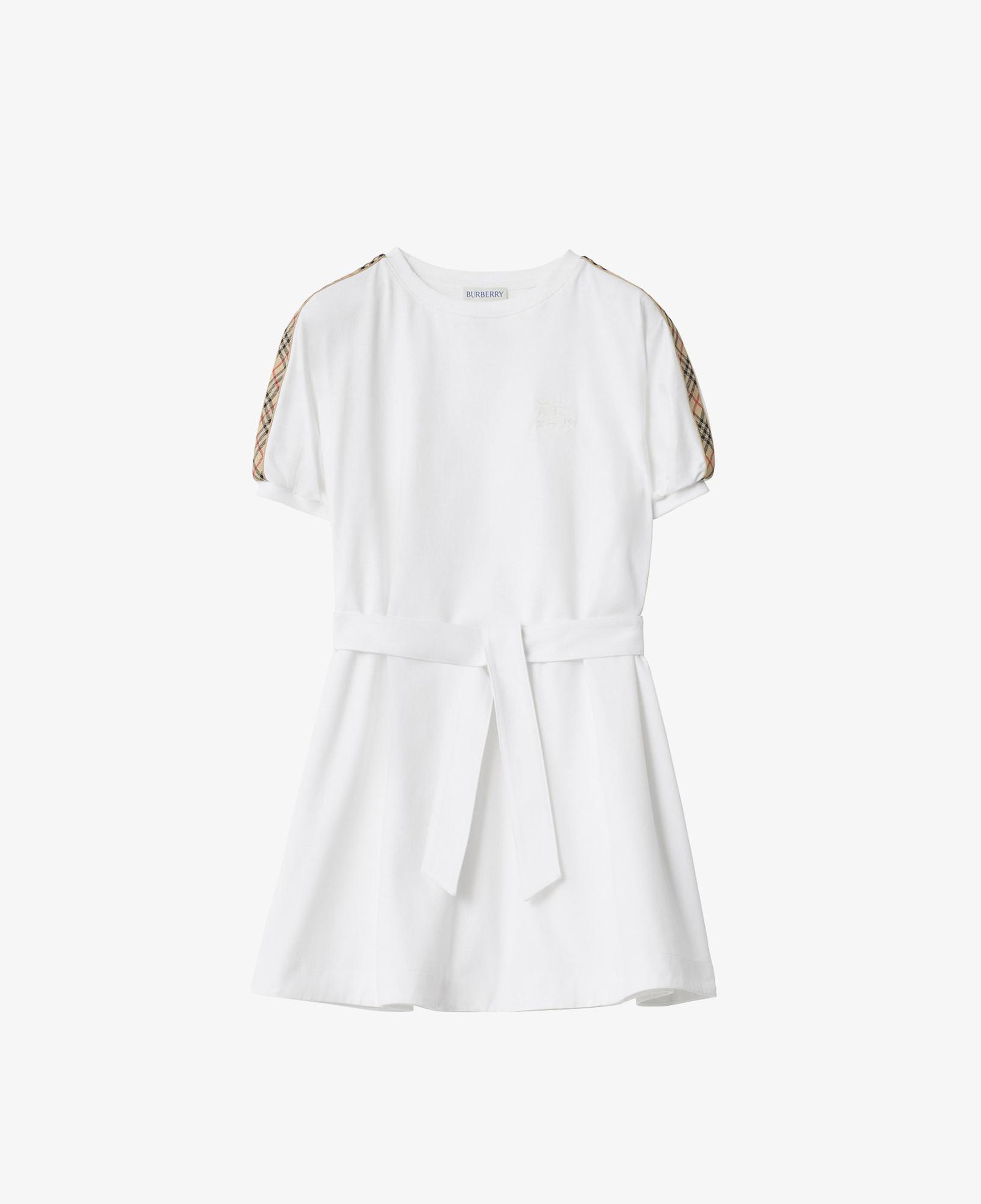 Burberry Check Trim Cotton Çocuk Beyaz Elbise