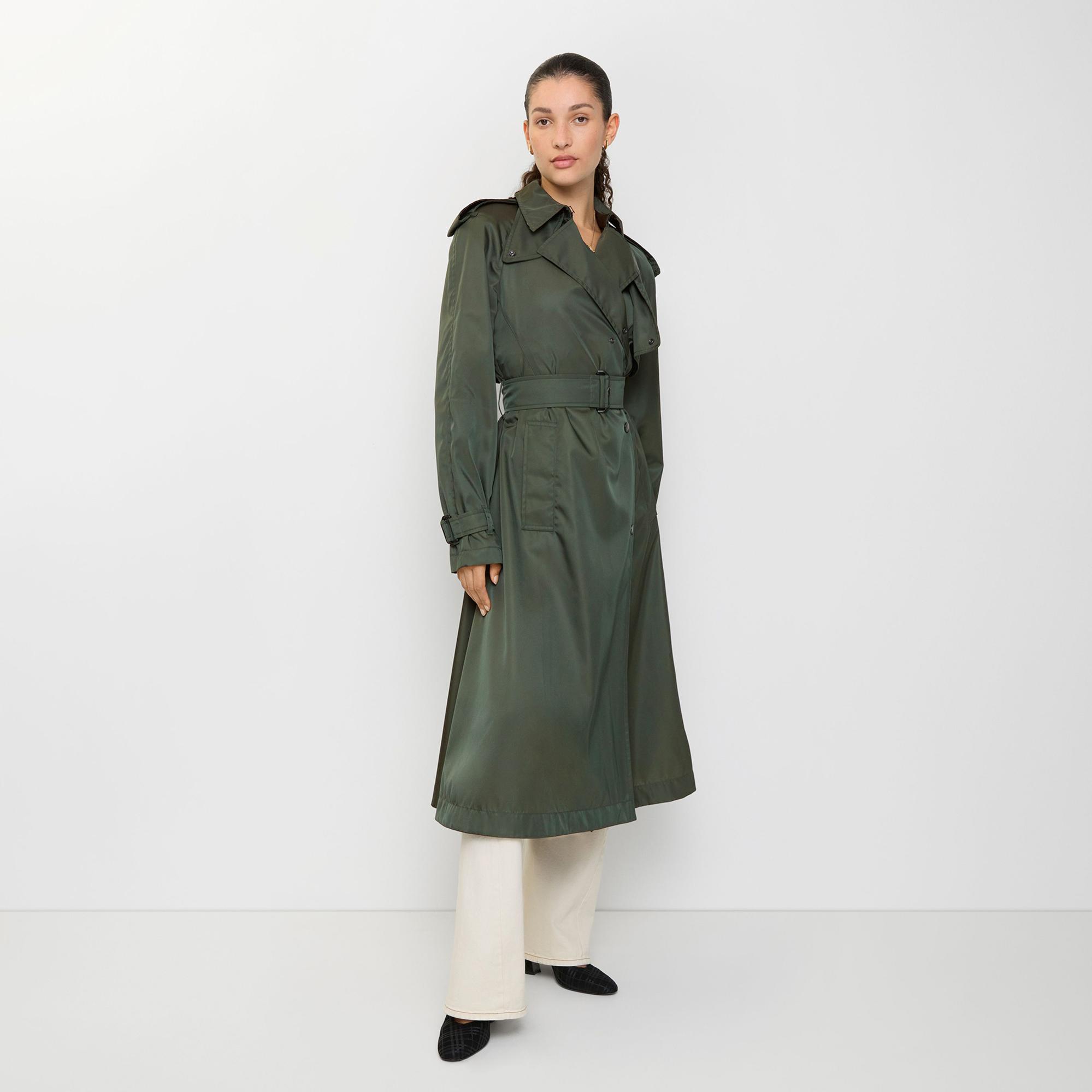 Burberry Long Nylon Hooded Kadın Yeşil Trençkot