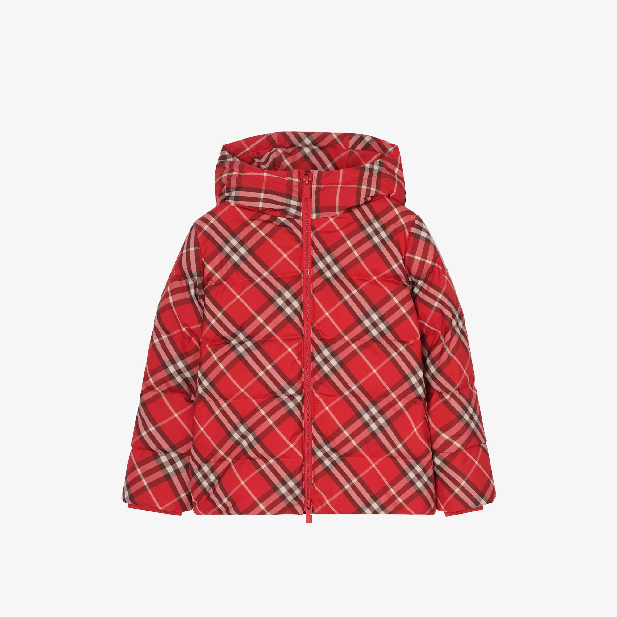 Burberry Check Hooded Puffer Çocuk Kırmızı Mont