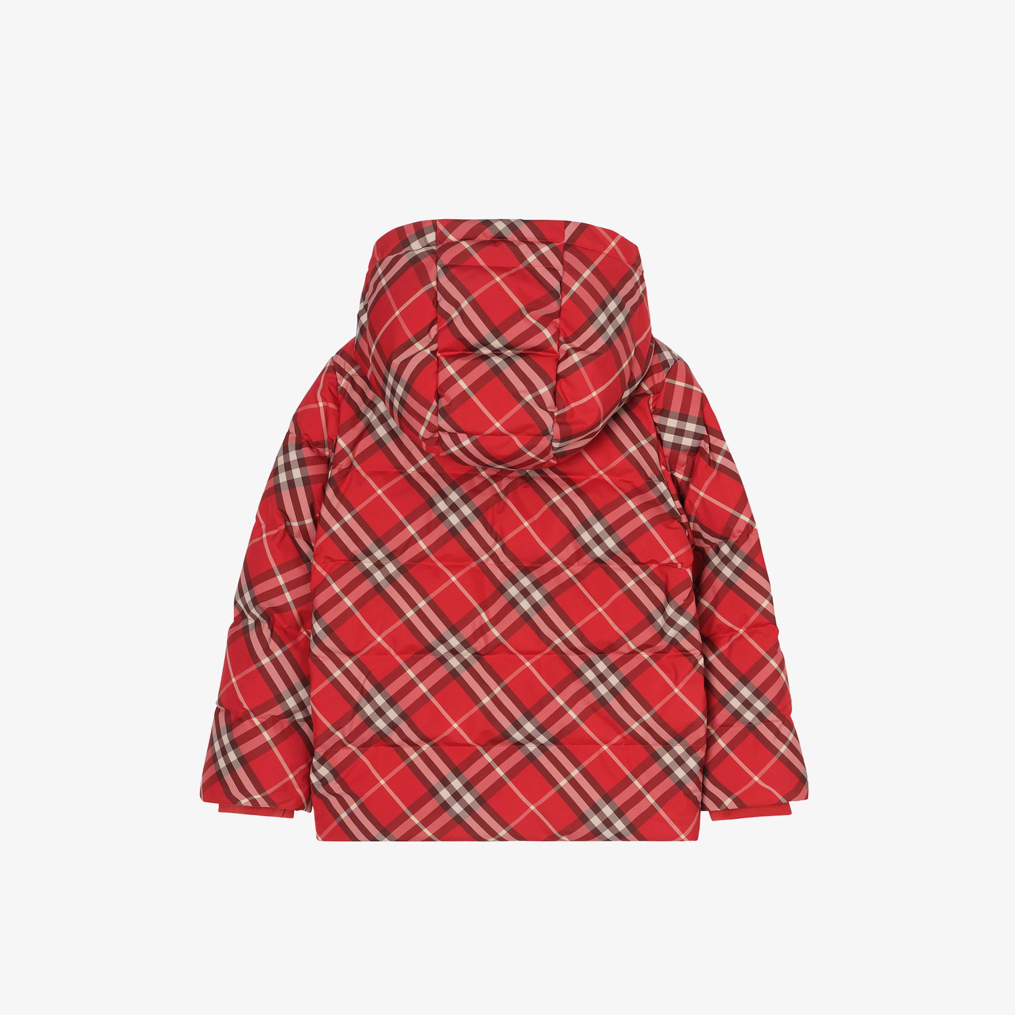 Burberry Check Hooded Puffer Çocuk Kırmızı Mont