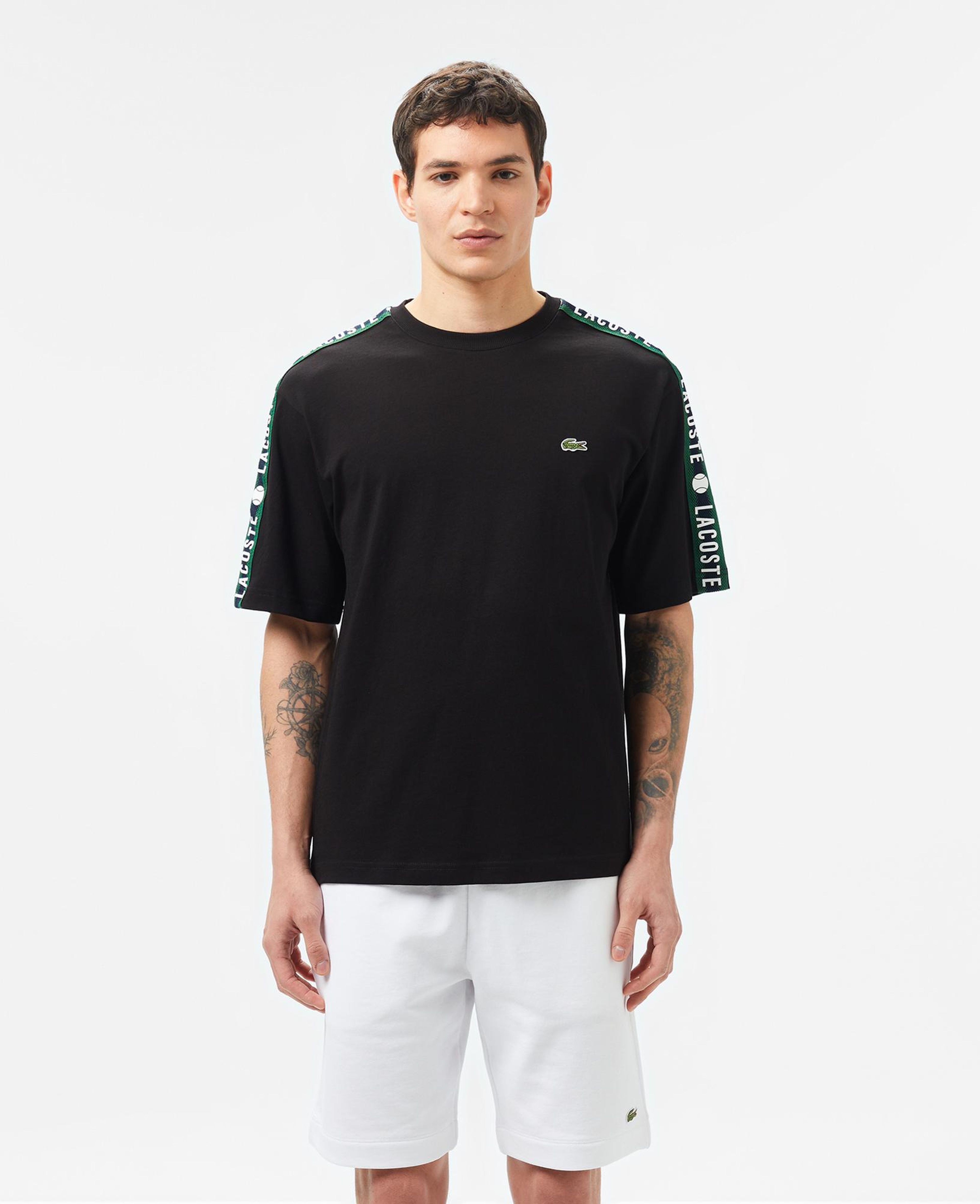Lacoste Erkek Relaxed Fit Bisiklet Yaka Baskılı Siyah T-Shirt