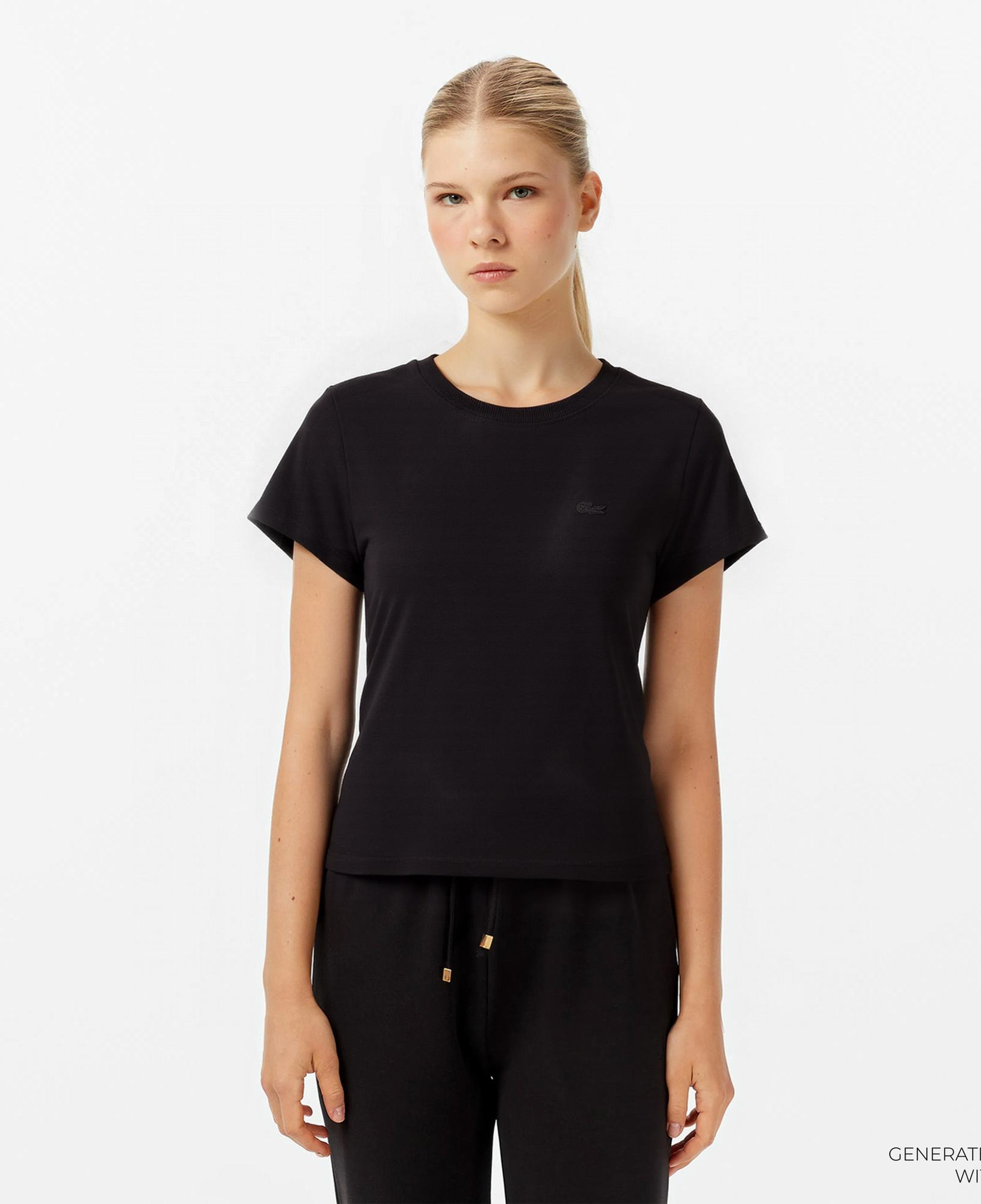 Lacoste Kadın Loose Fit Bisiklet Yaka Siyah T-Shirt