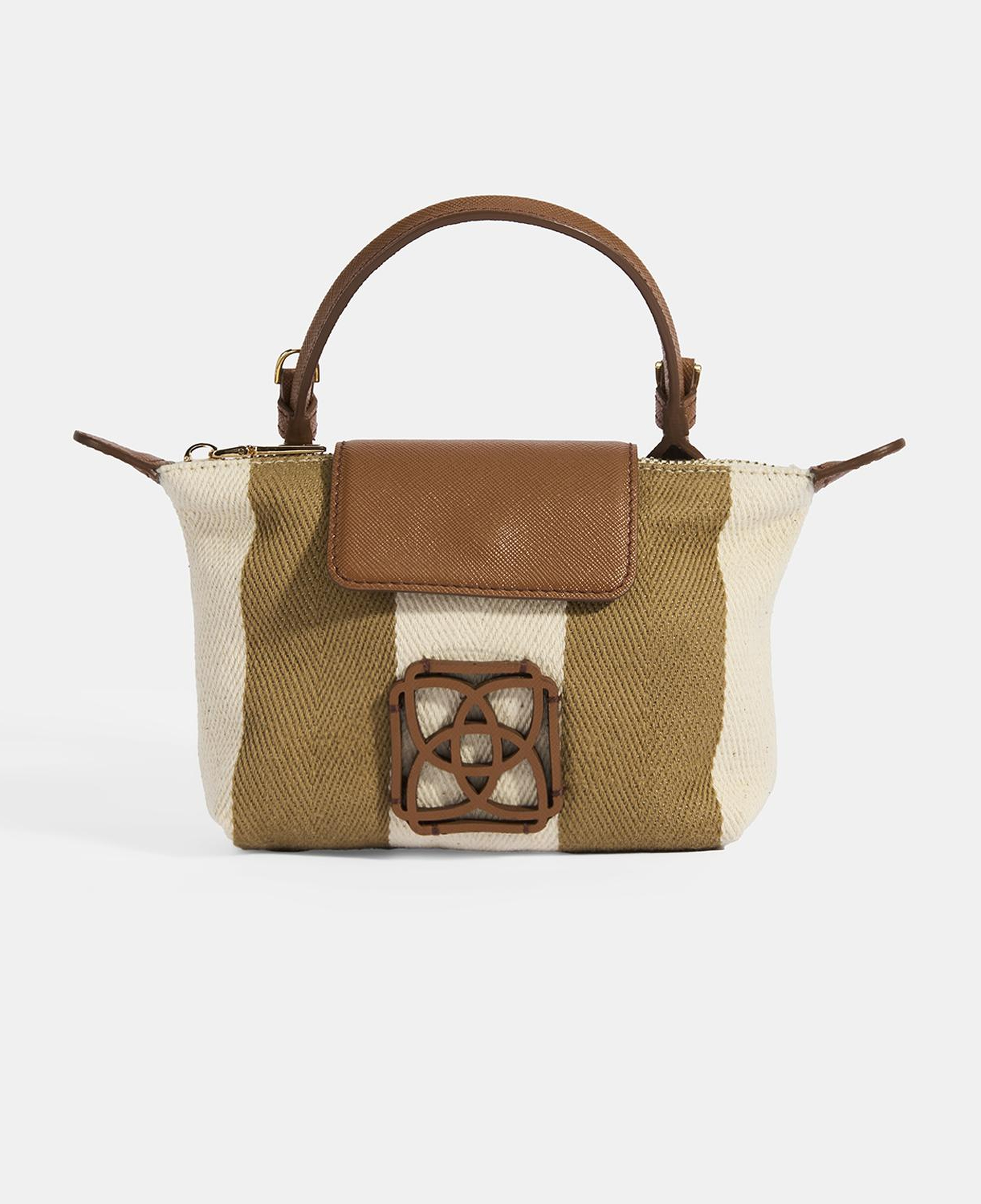 Kadın Monogram Logolu Vizon Çizgili Kumaş El Çantası