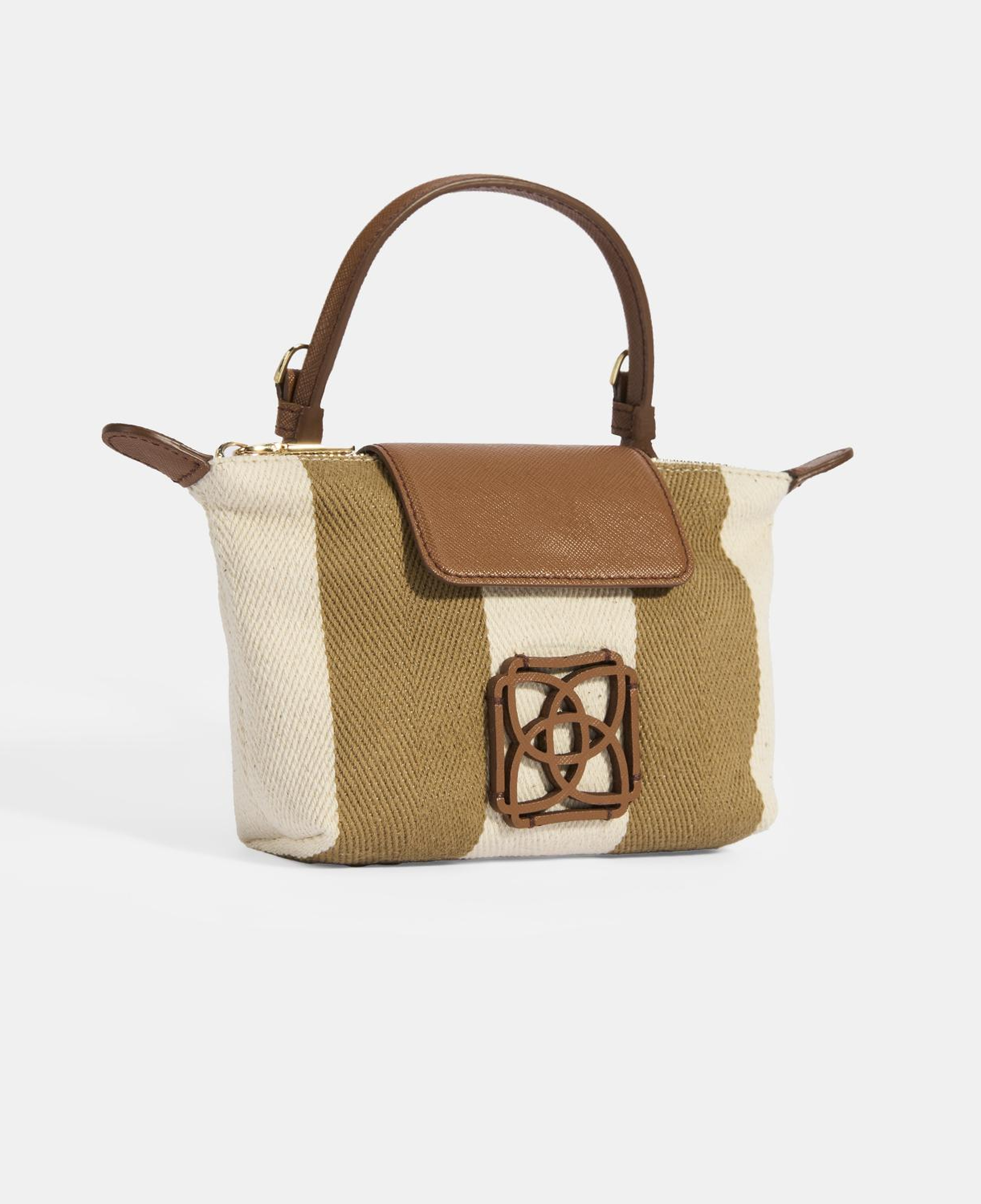 Kadın Monogram Logolu Vizon Çizgili Kumaş El Çantası