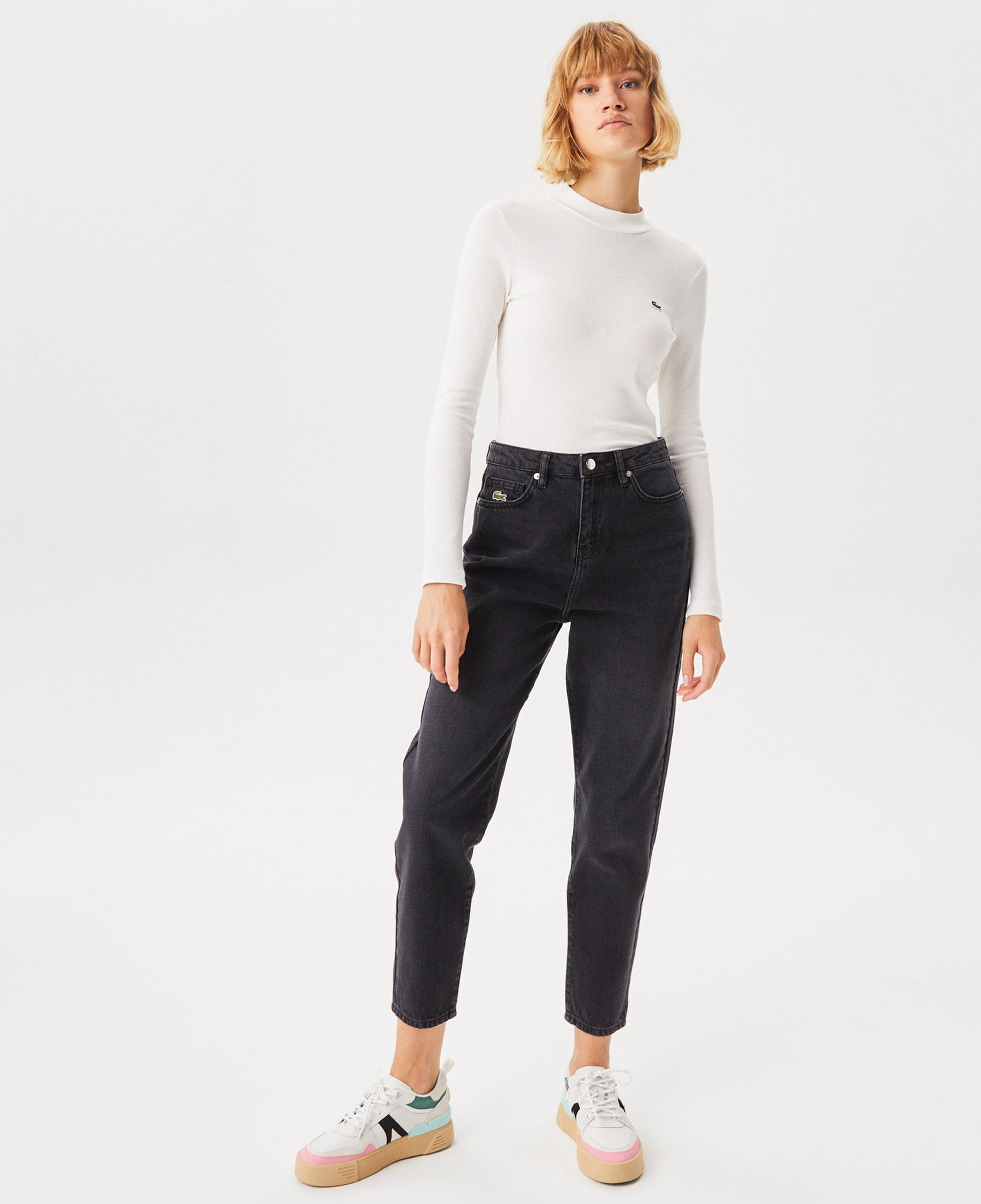 Lacoste Kadın Slim Fit Uzun Kollu Bisiklet Yaka Beyaz T-Shirt