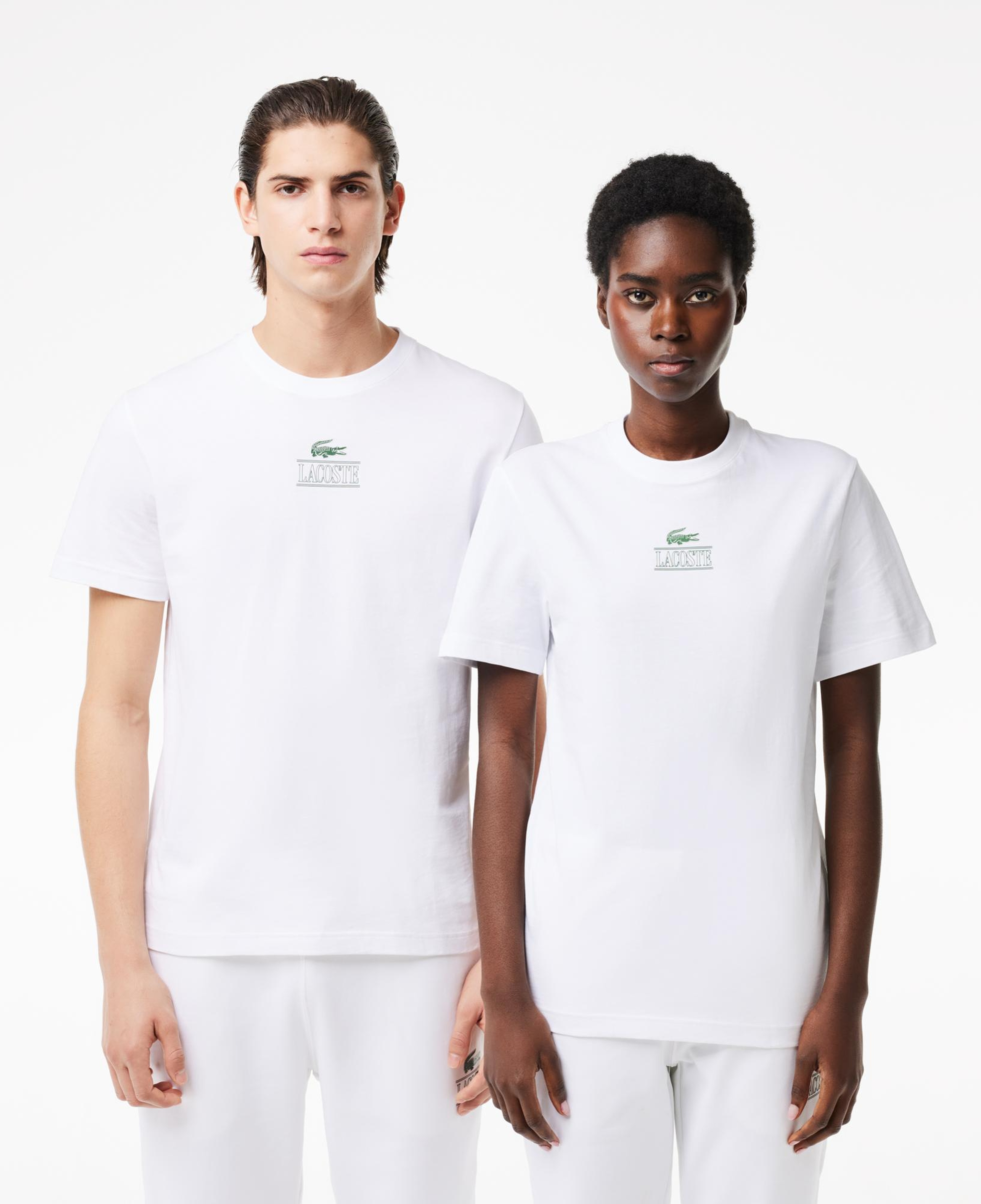 Lacoste Unisex Regular Fit Bisiklet Yaka Baskılı Beyaz T-Shirt
