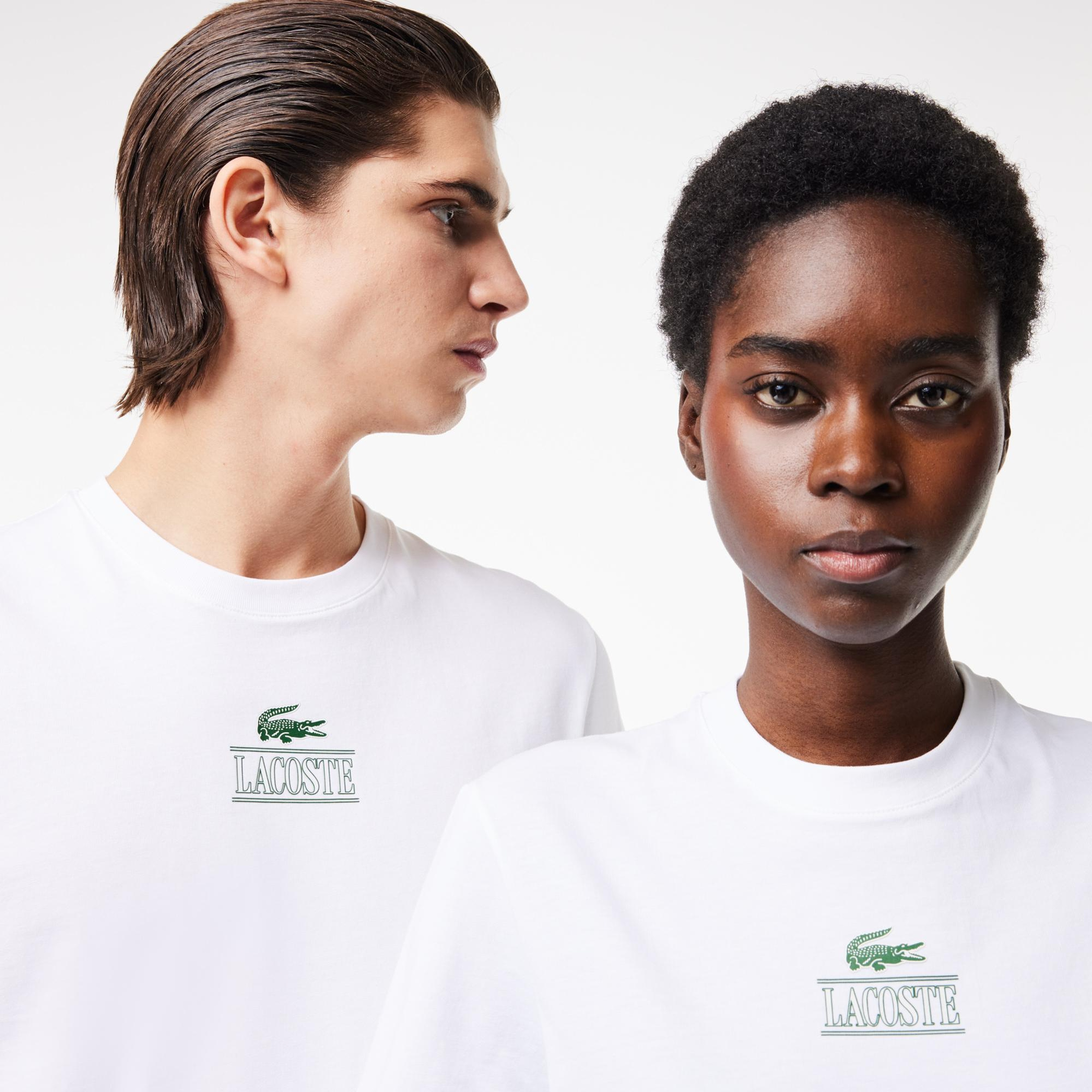 Lacoste Unisex Regular Fit Bisiklet Yaka Baskılı Beyaz T-Shirt