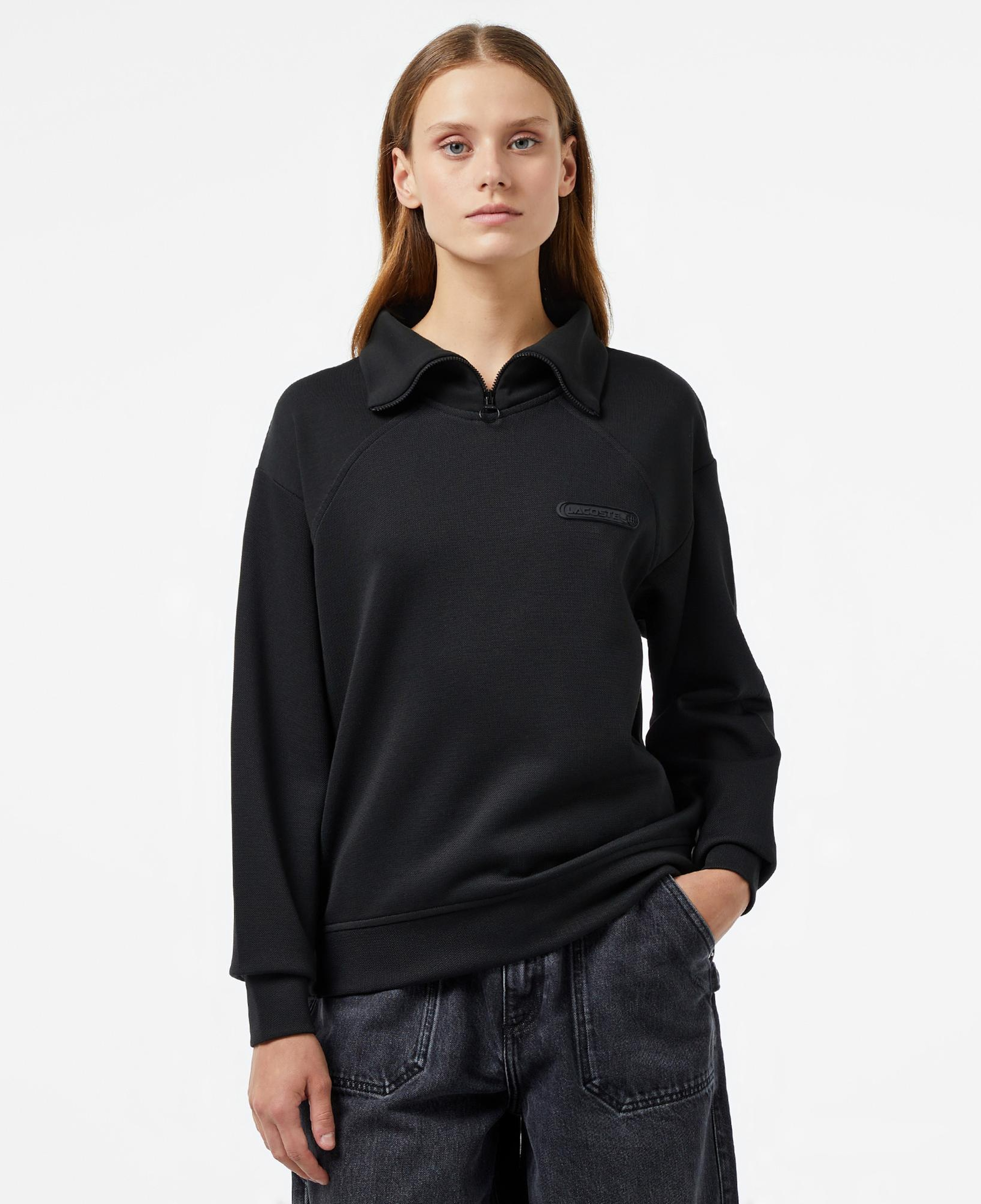 Lacoste Kadın Regular Fit Fermuarlı Dik Yaka Siyah Sweatshirt