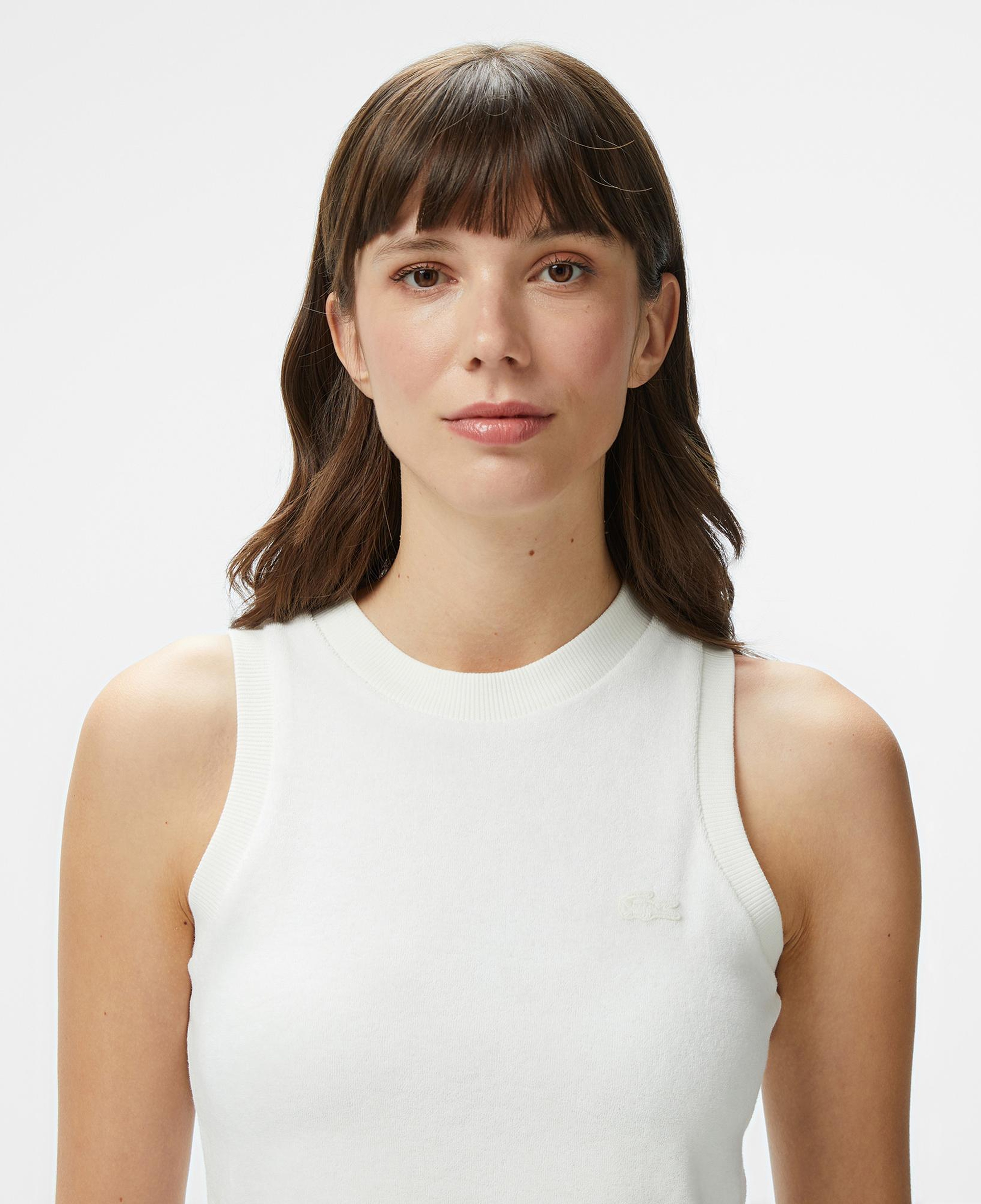 Lacoste Kadın Slim Fit Kolsuz Bisiklet Yaka Beyaz T-Shirt