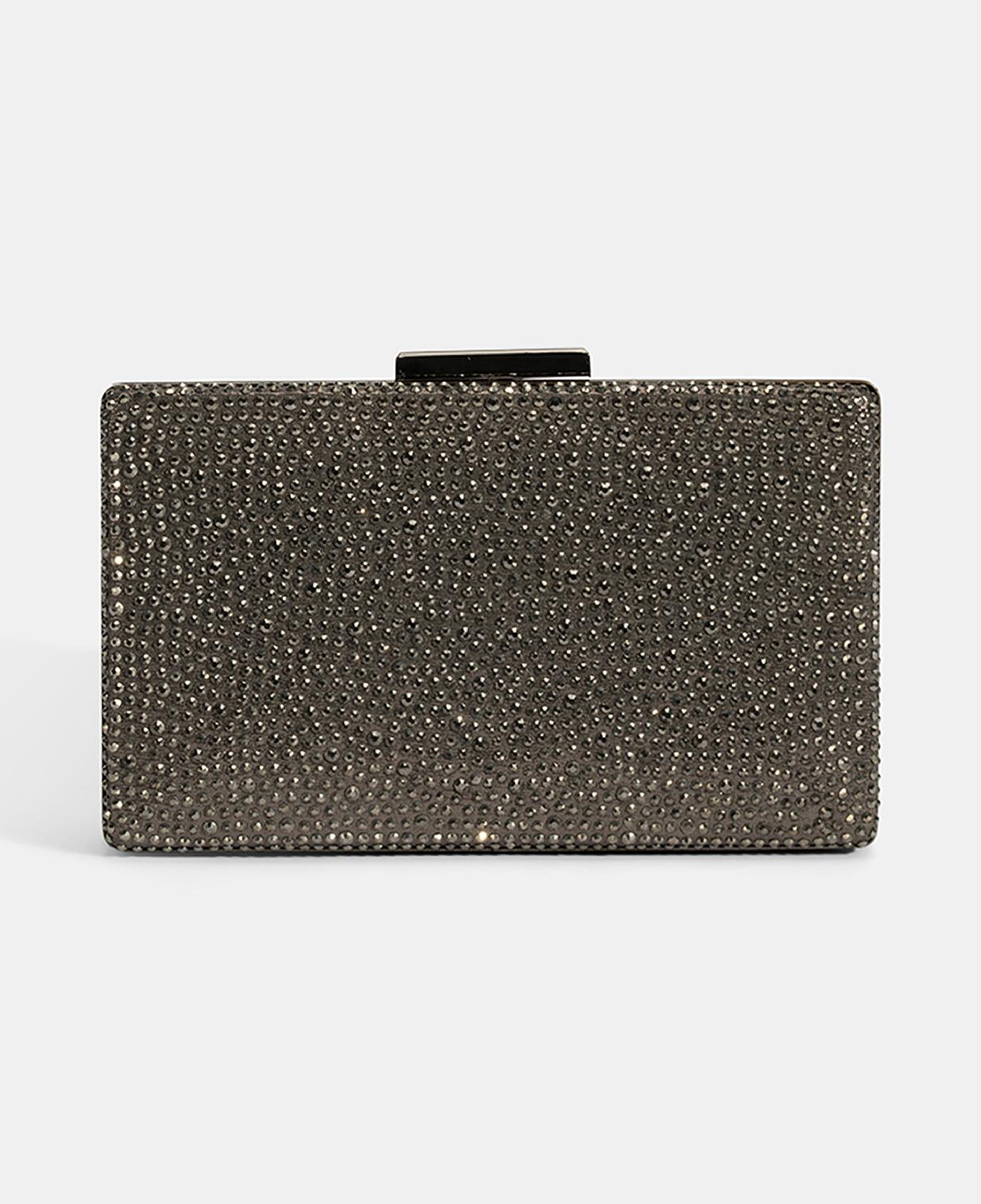 Kadın Antrasit Gümüş Taş Detaylı Gece El Çantası