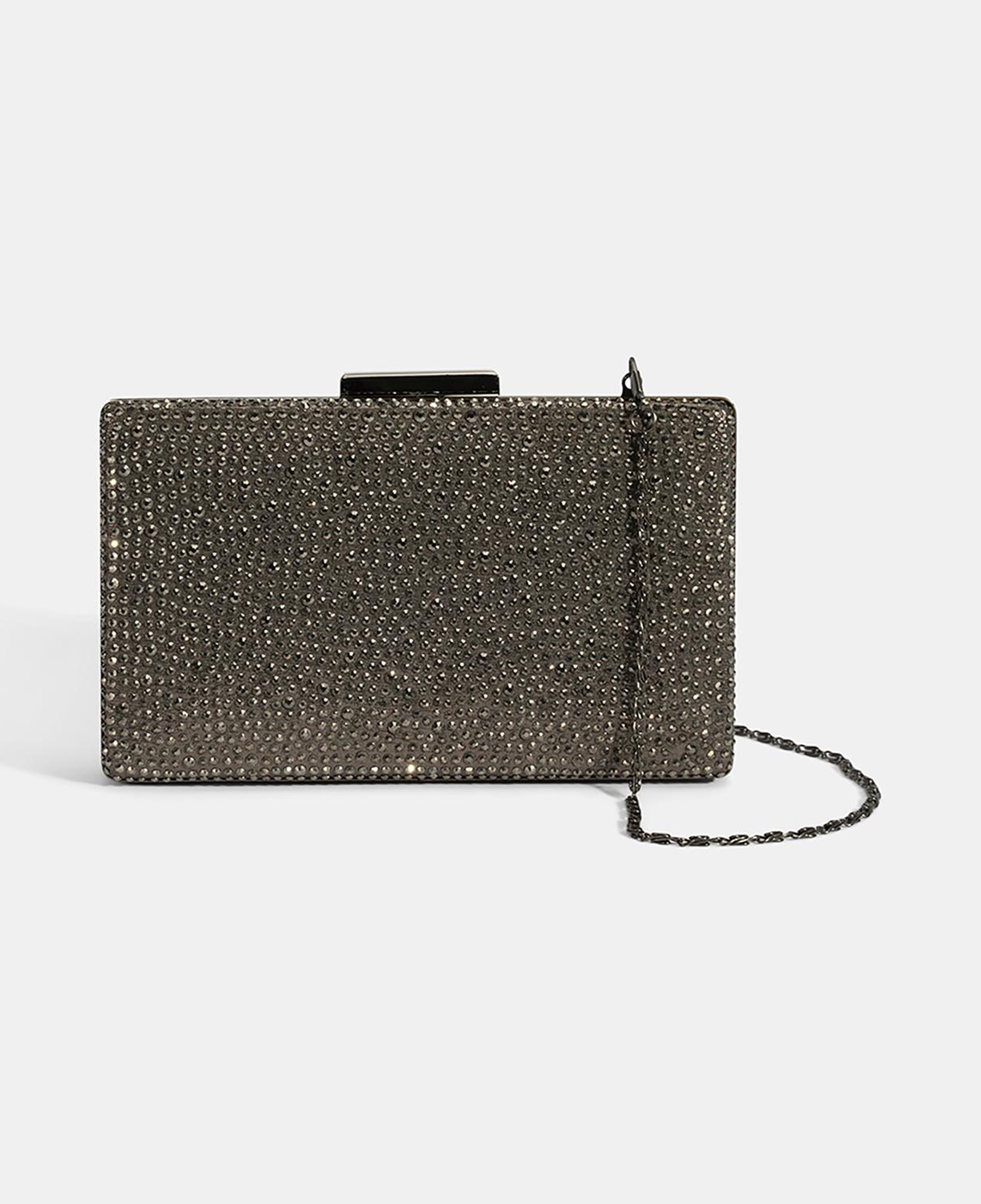Kadın Antrasit Gümüş Taş Detaylı Gece El Çantası