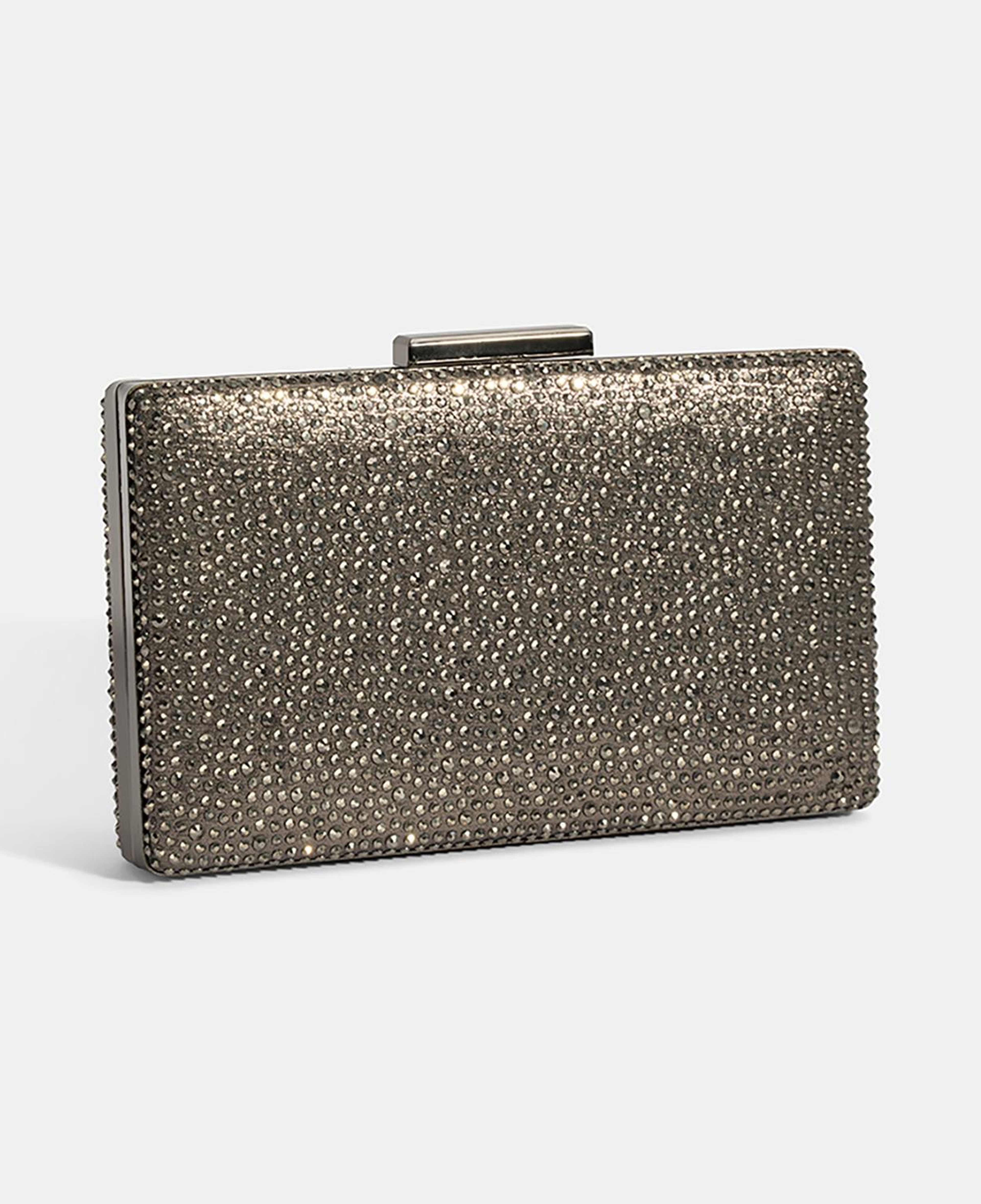 Kadın Antrasit Gümüş Taş Detaylı Gece El Çantası