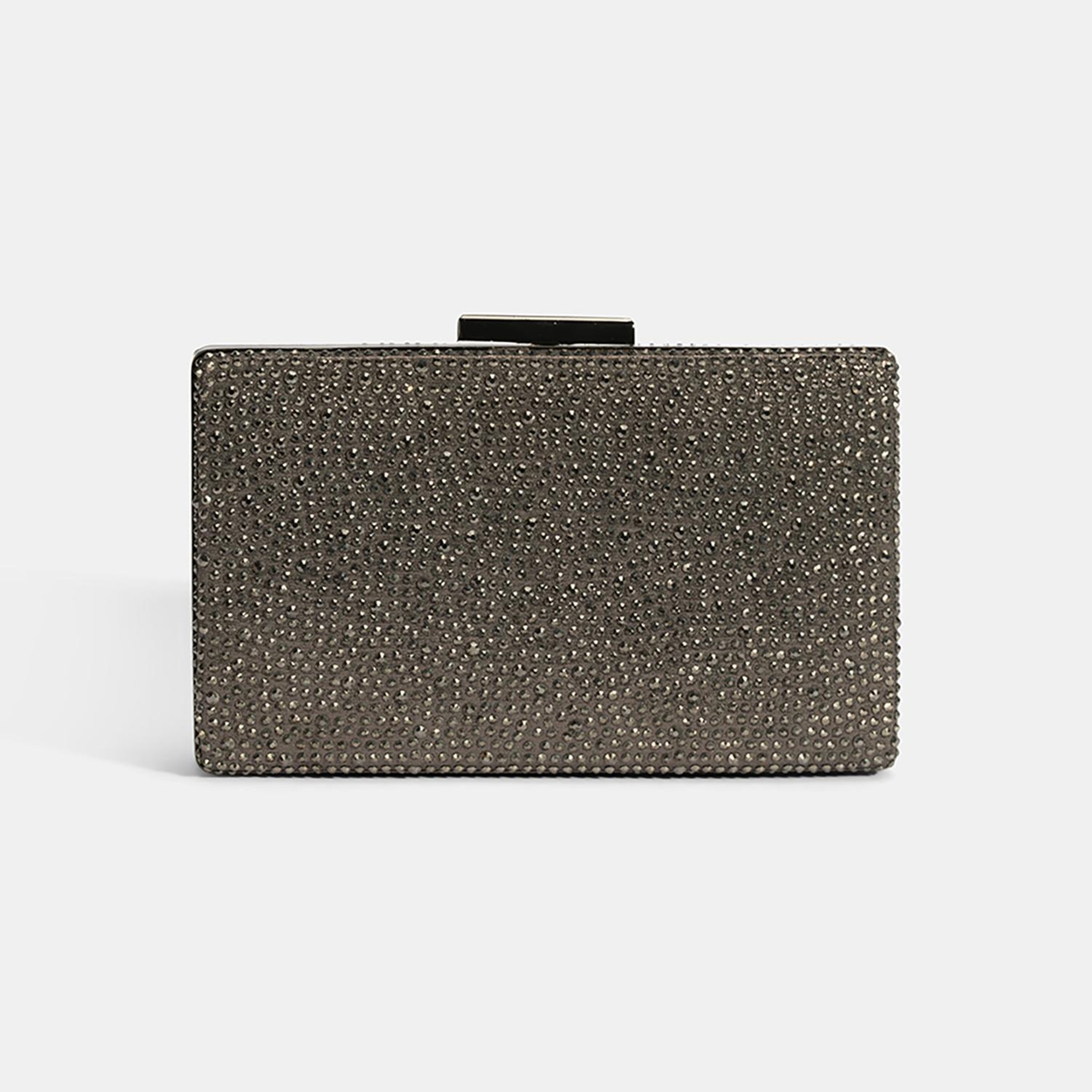 Kadın Antrasit Gümüş Taş Detaylı Gece El Çantası