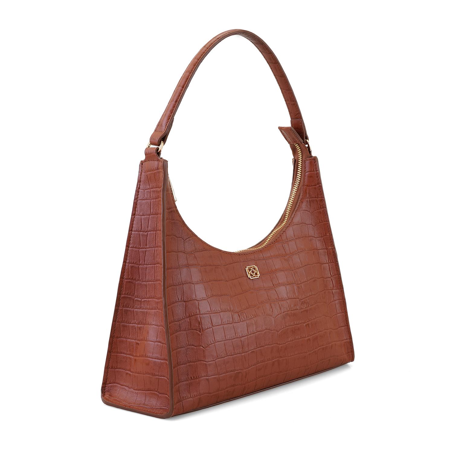 Aspen Kahve Kadın Kroko Baskılı Deri Omuz Çantası