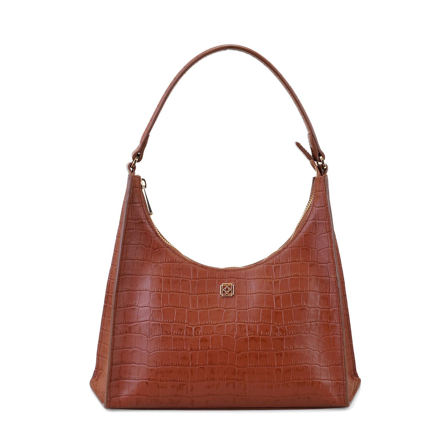 Aspen Kahve Kadın Kroko Baskılı Deri Omuz Çantası