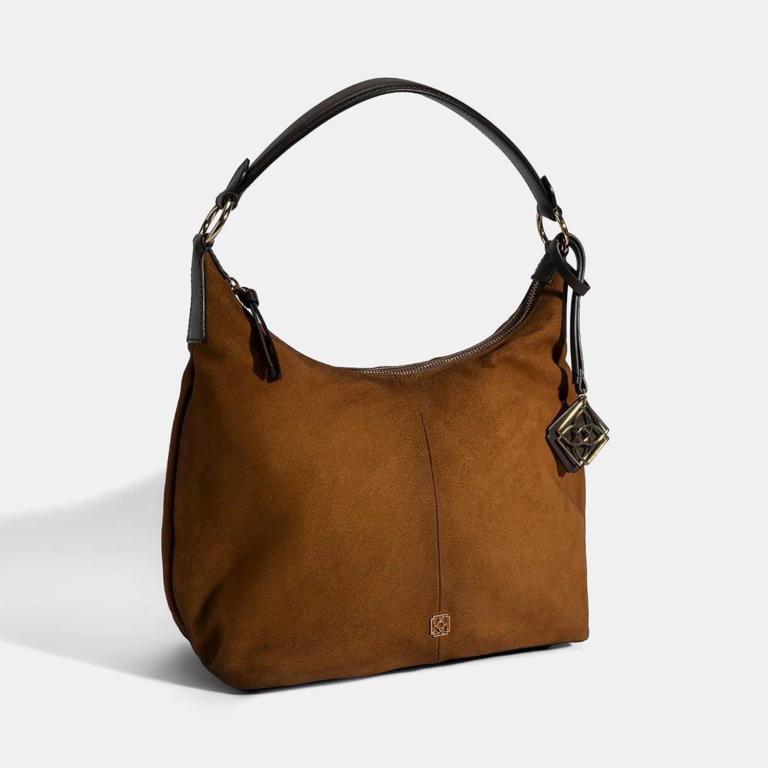 Kadın Taba Süet Deri Omuz Çantası