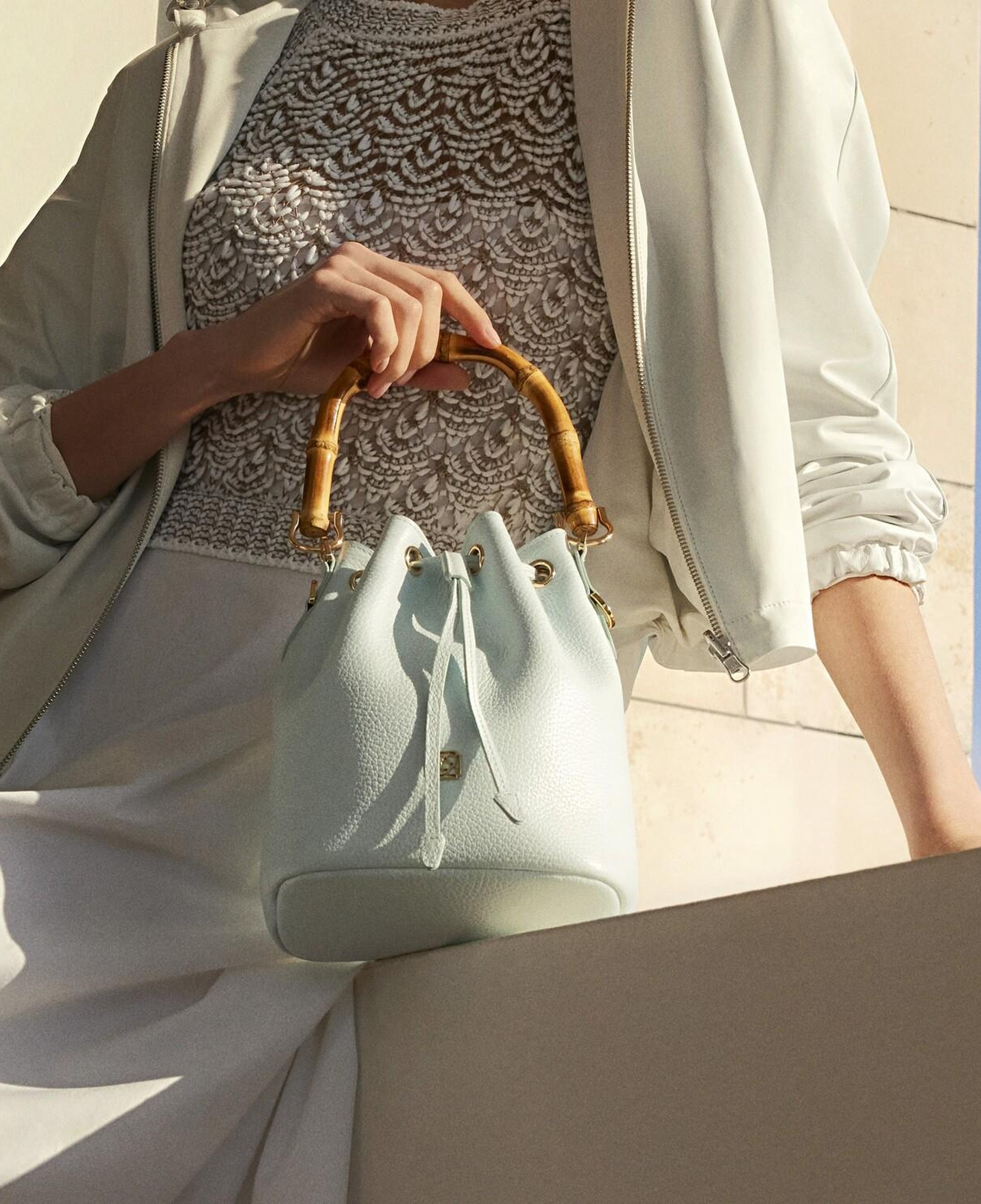 Lexy Mavi Kadın Bambu Askılı Deri Omuz Çantası