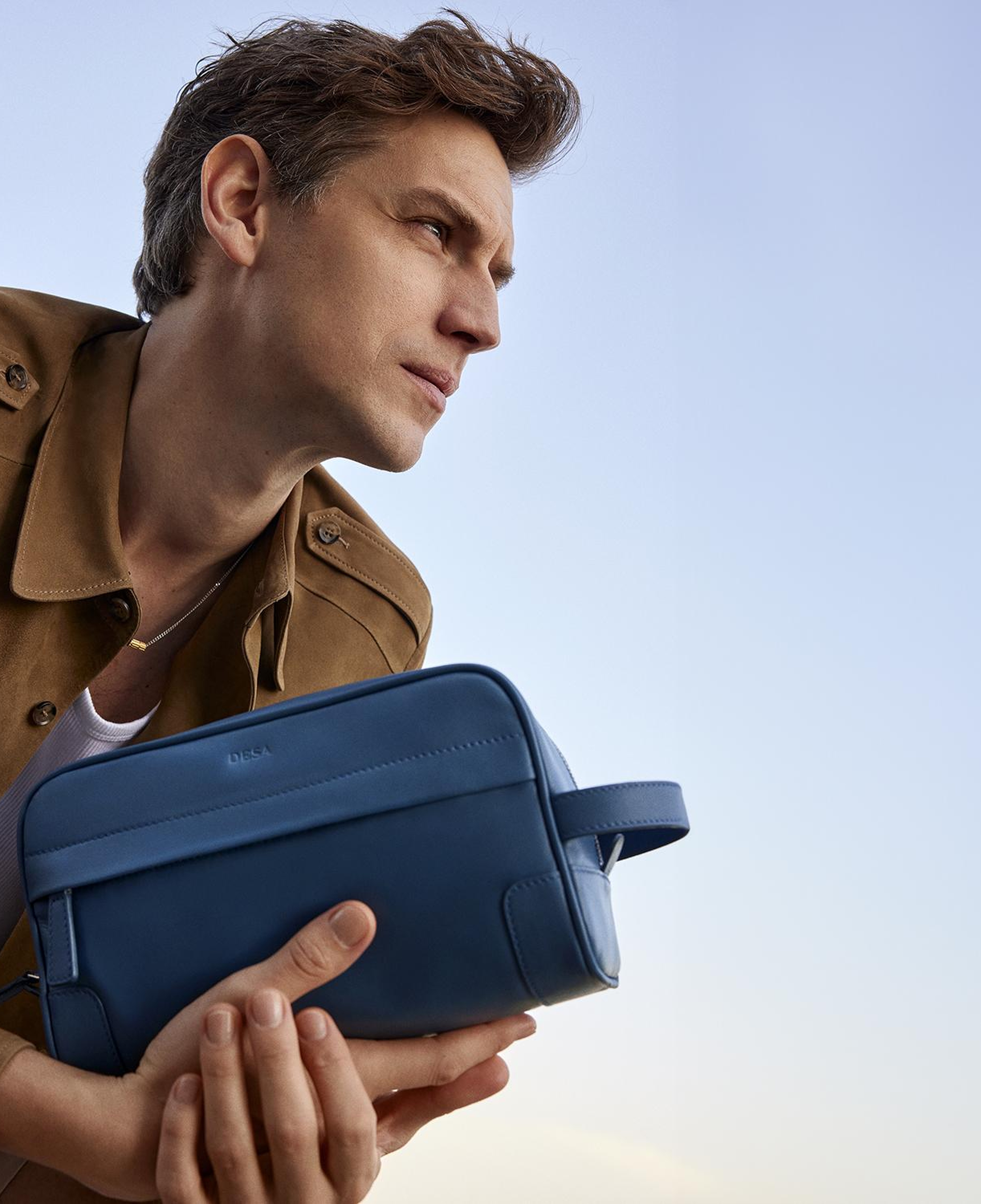 Jonatan Mavi Erkek Deri Kozmetik El Çantası