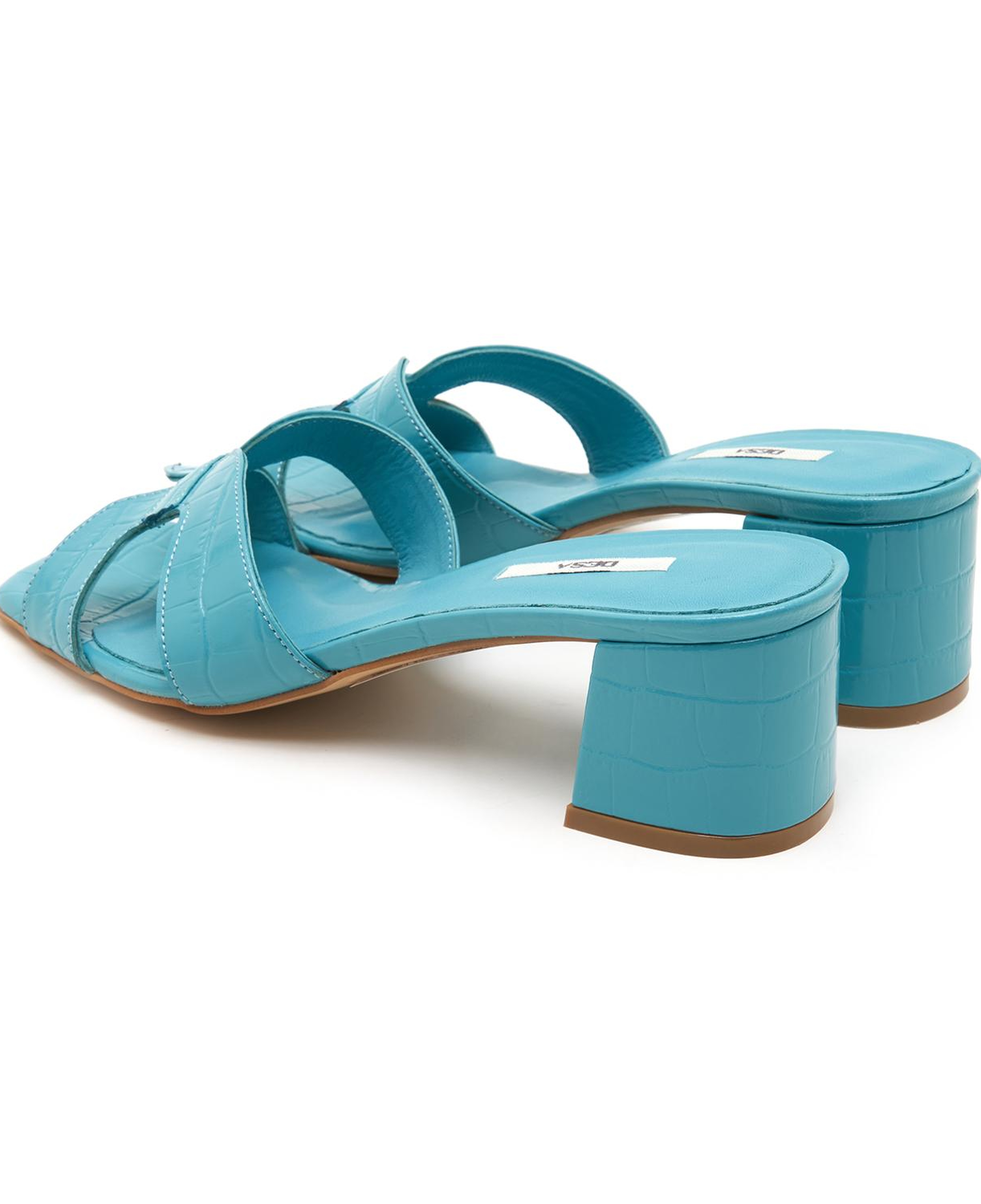Kadın Turkuaz Kroko Baskılı Deri Terlik