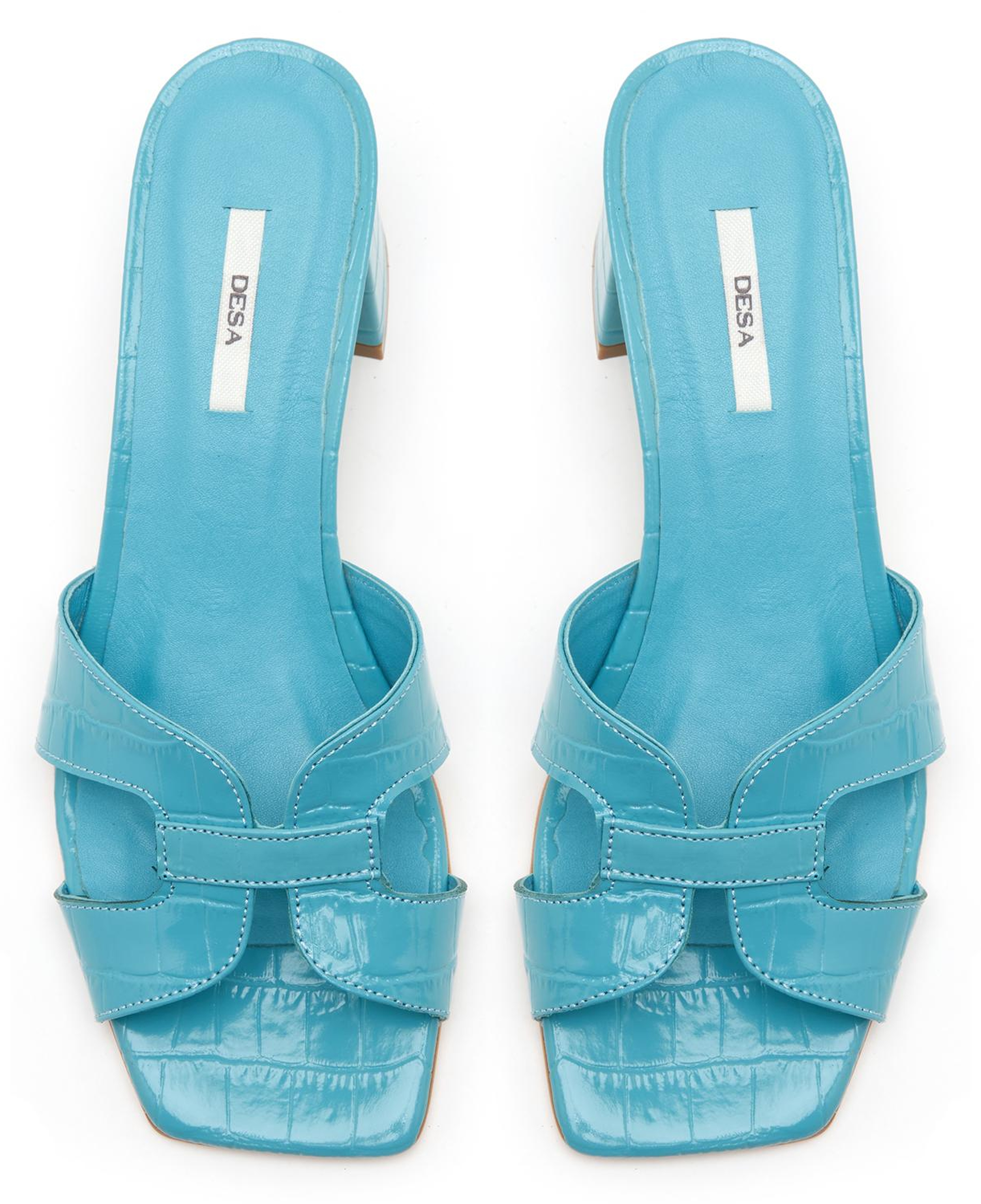 Kadın Turkuaz Kroko Baskılı Deri Terlik